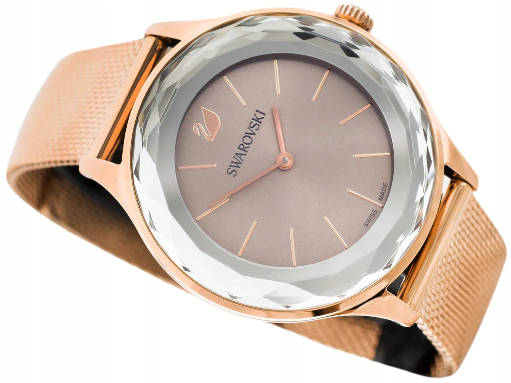 Swarovski Octea Nova Damenuhr mit grauem Zifferblatt und goldenem Mesh-Armband - 5451634