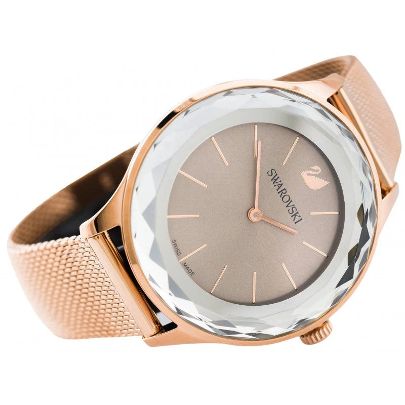 Swarovski Octea Nova Damenuhr mit grauem Zifferblatt und goldenem Mesh-Armband - 5451634