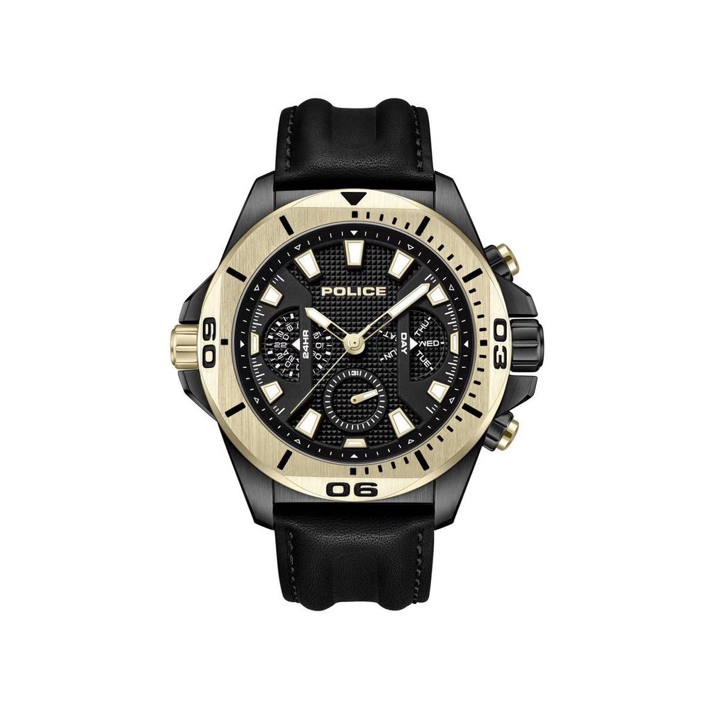 Black Artificial Leather Dress Watch, Police Herrenuhr