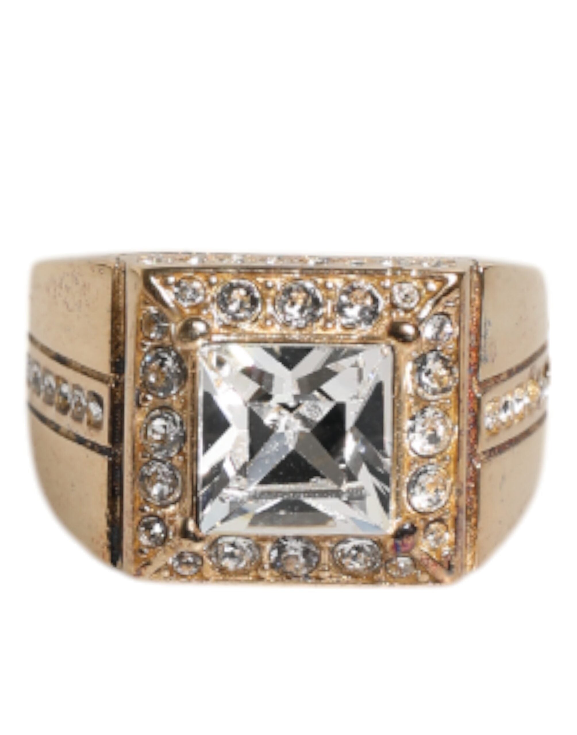 Gold Tone Sterling Silver 925 Crystals Ring, Fingerring