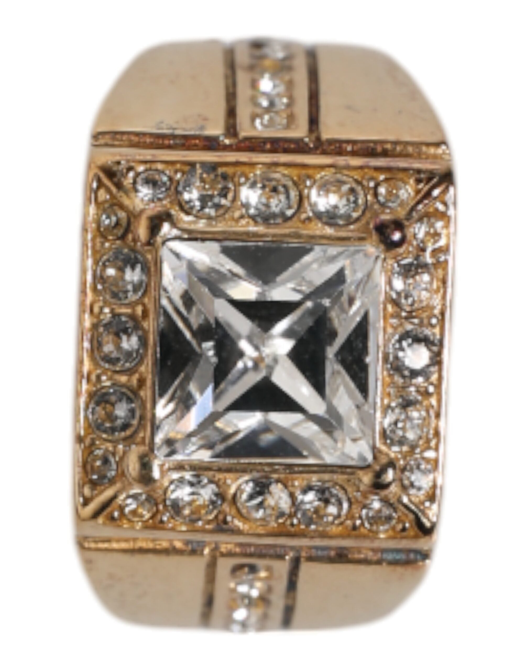 Gold Tone Sterling Silver 925 Crystals Ring, Fingerring