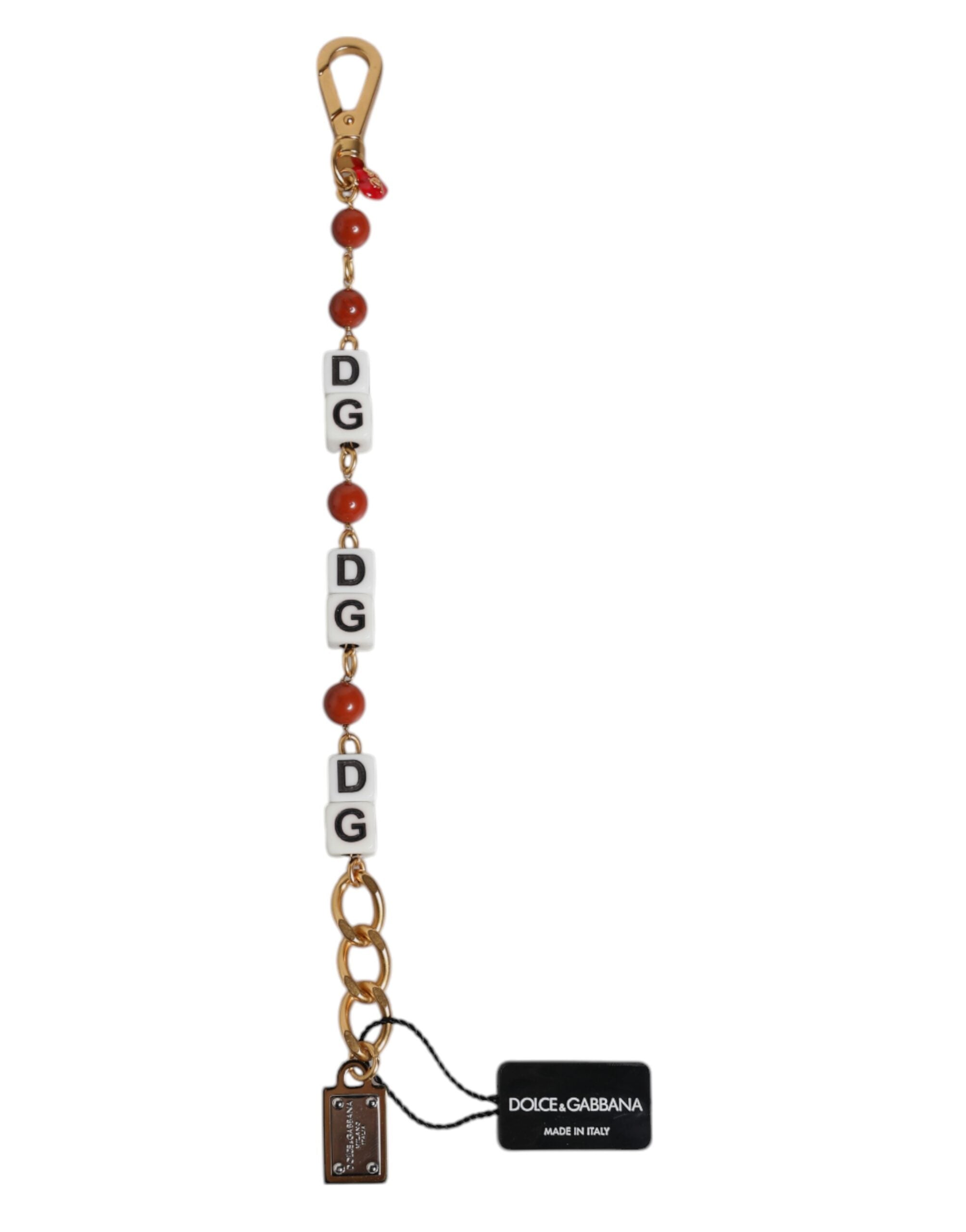 Multicolor Gold Tone Brass Chain DG Logo Dice Bracelet, Dolce & Gabbana