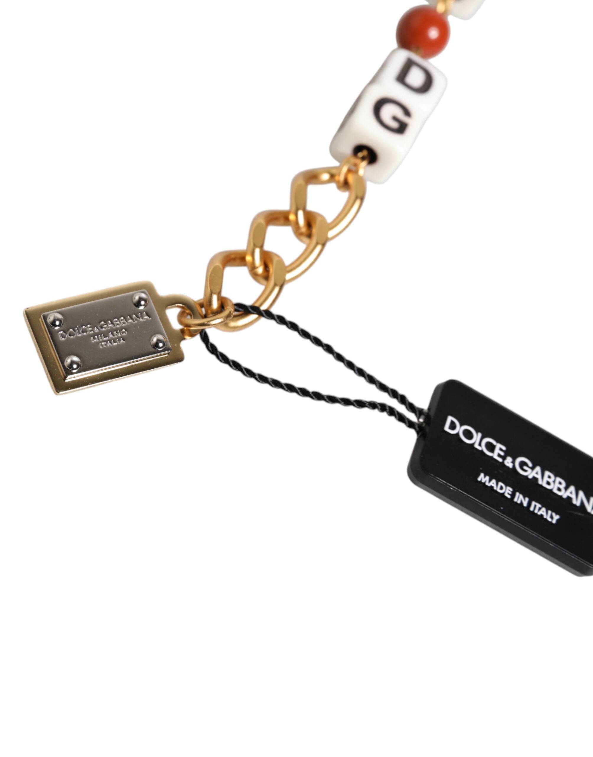 Multicolor Gold Tone Brass Chain DG Logo Dice Bracelet, Dolce & Gabbana