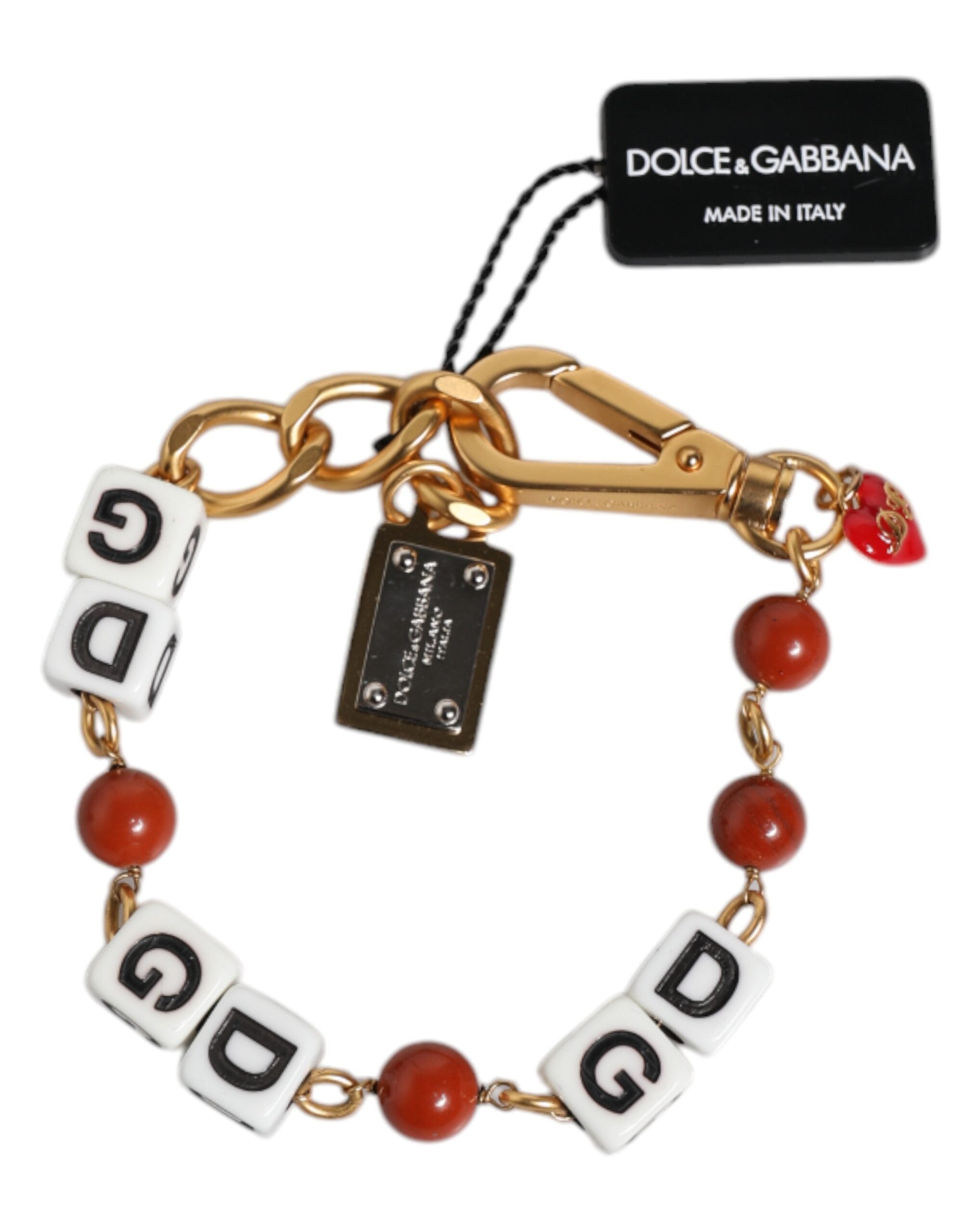 Multicolor Gold Tone Brass Chain DG Logo Dice Bracelet, Dolce & Gabbana