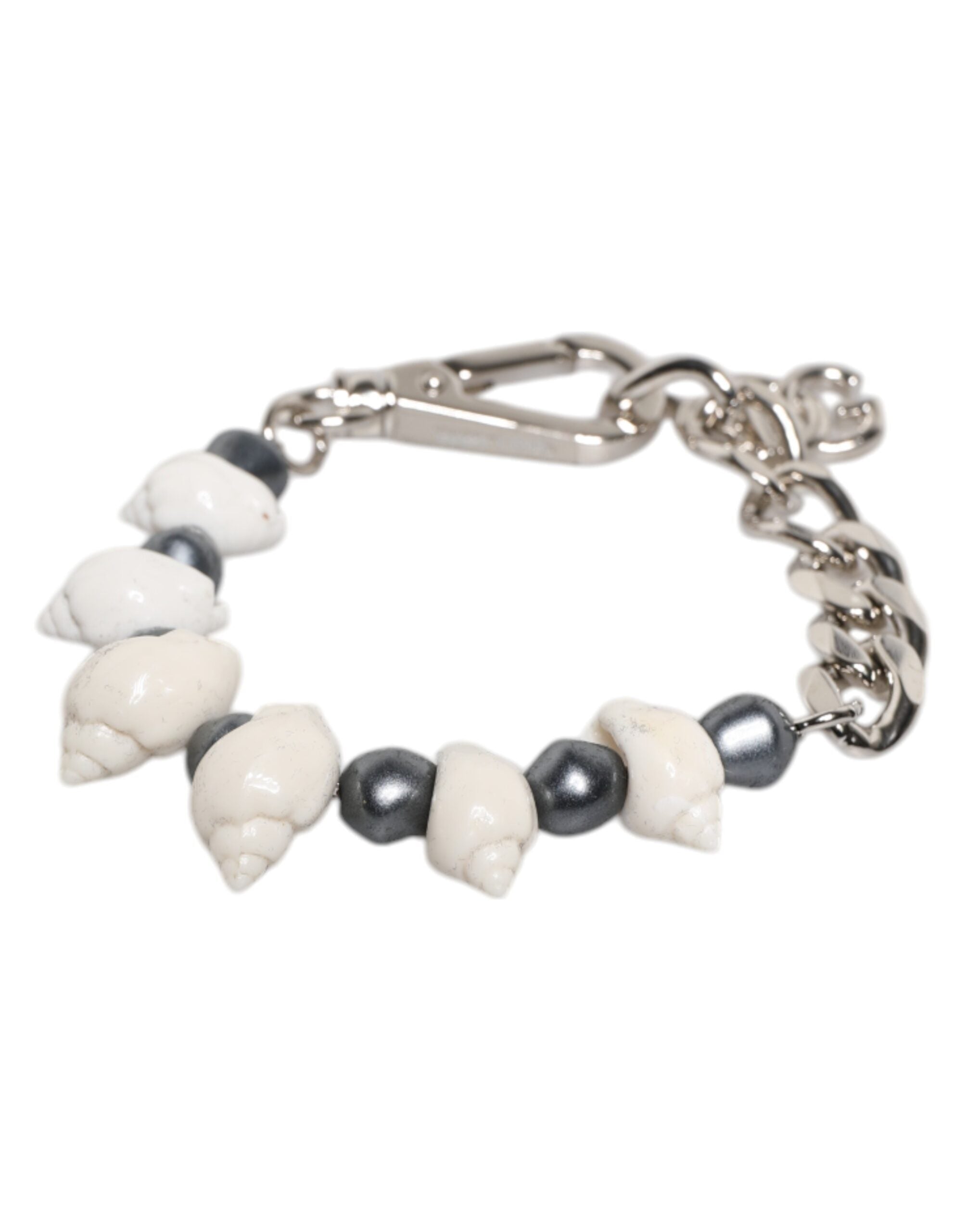 Silver Tone Brass Beaded Shell DG Logo Pendant Bracelet, Dolce & Gabbana