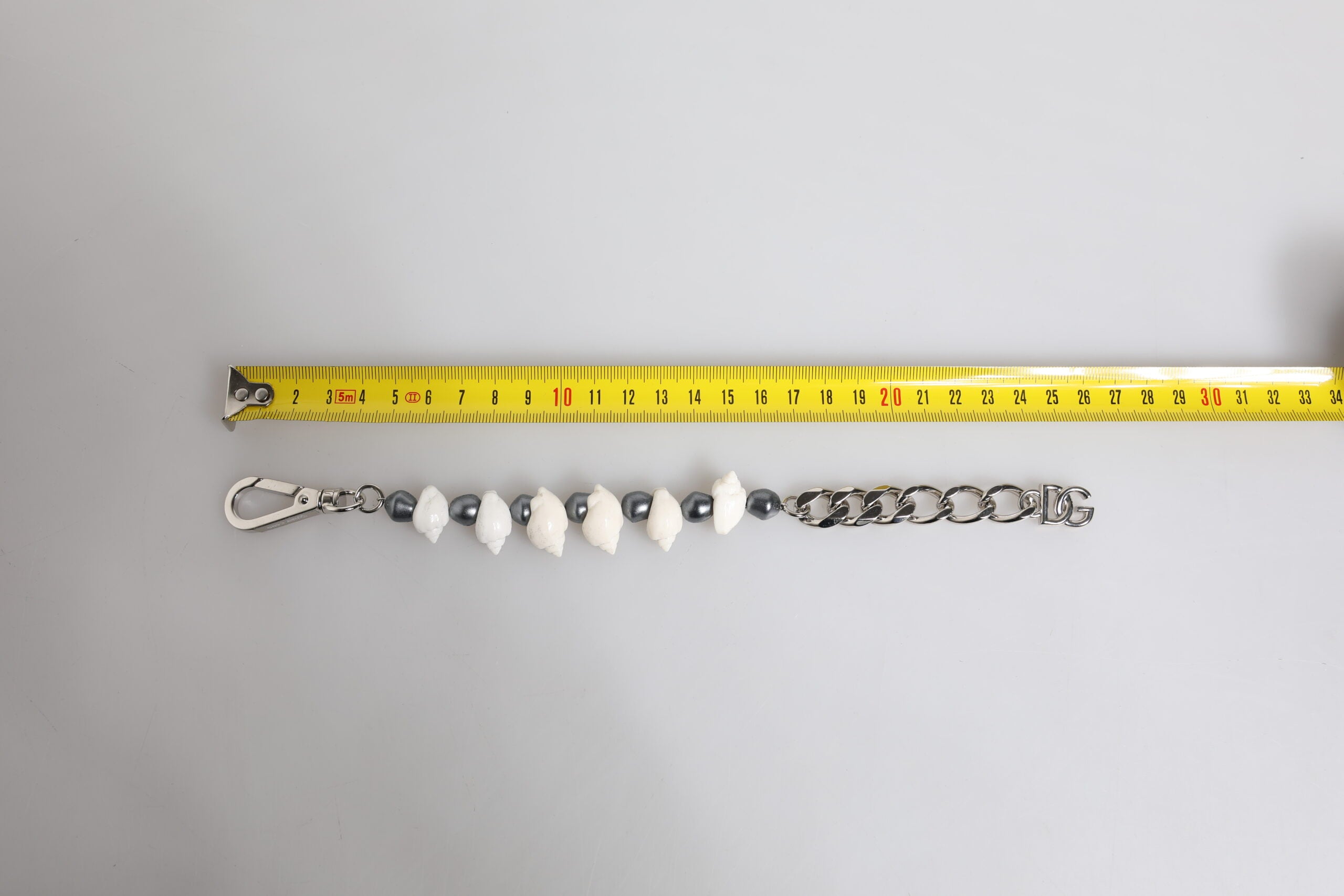 Silver Tone Brass Beaded Shell DG Logo Pendant Bracelet, Dolce & Gabbana