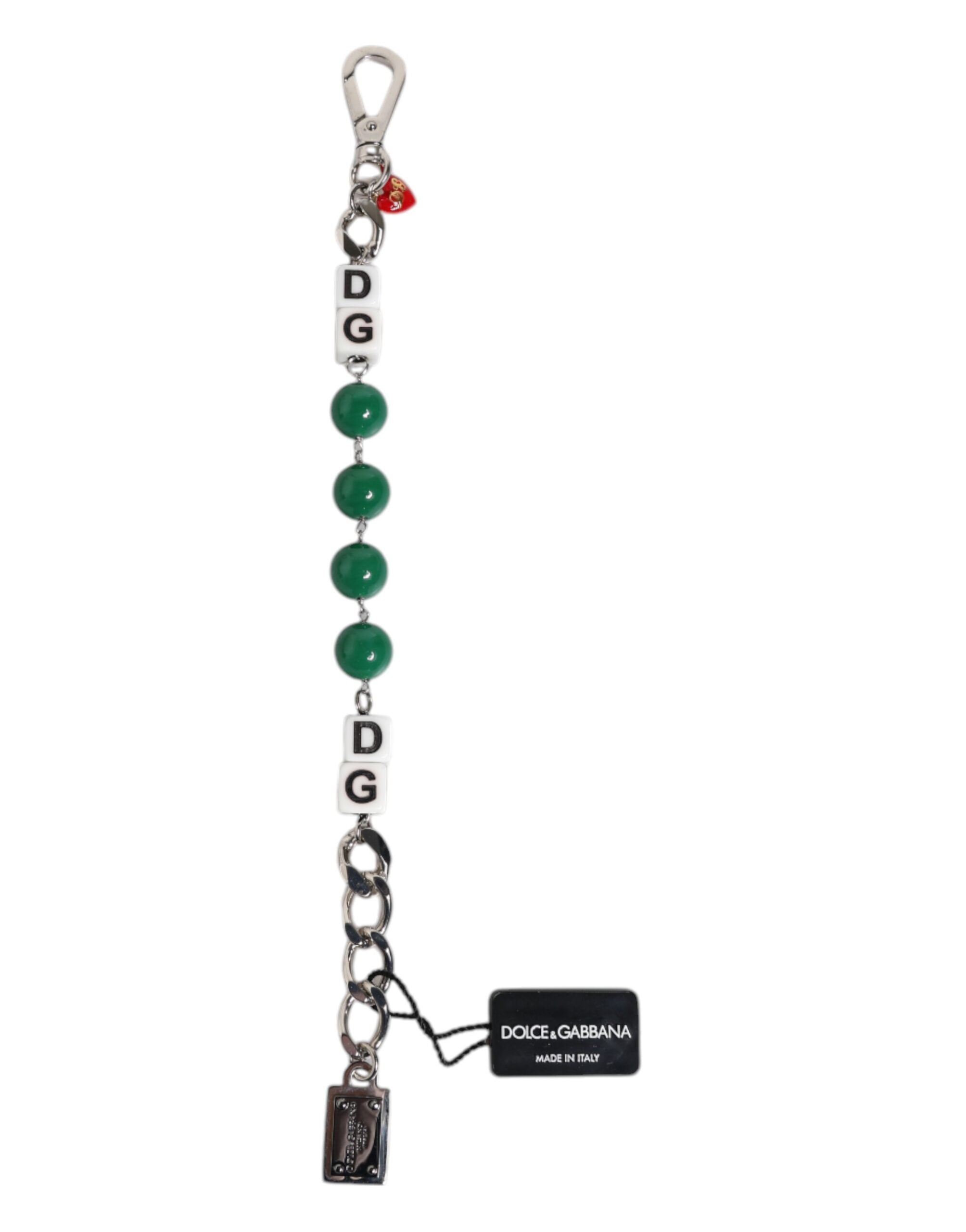 Silver Tone Brass Bead Dice Logo Embellish Charm Bracelet, Dolce & Gabbana