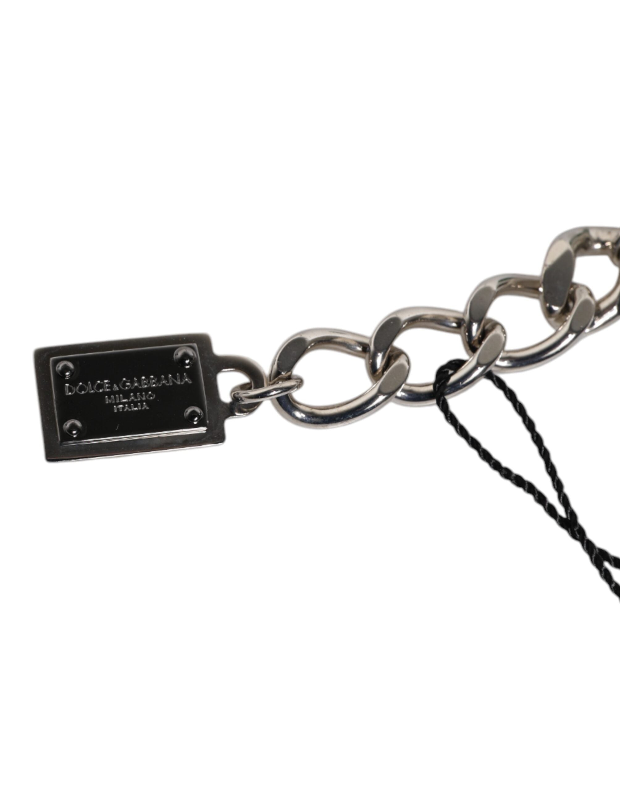 Silver Tone Brass Bead Dice Logo Embellish Charm Bracelet, Dolce & Gabbana