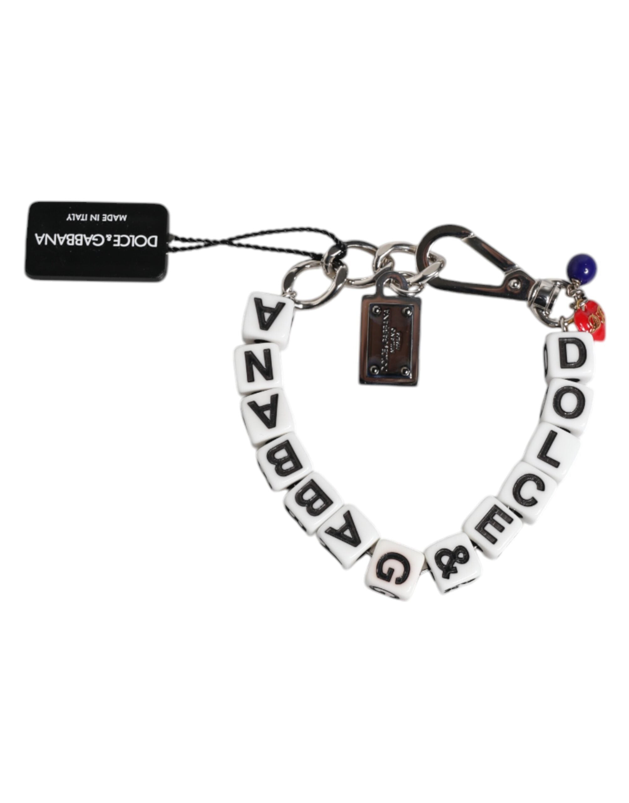 Silver Brass Chain Dice Logo Embellished Charm Bracelet, Dolce & Gabbana