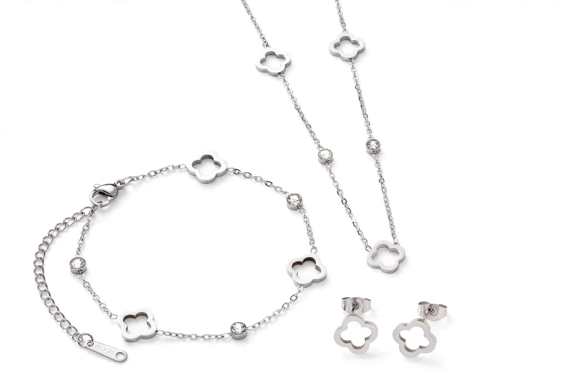 LUCKY CLOVER - 3-teiliges Schmuckset in Gold & Silber, das Glücksbringerkleeblatt