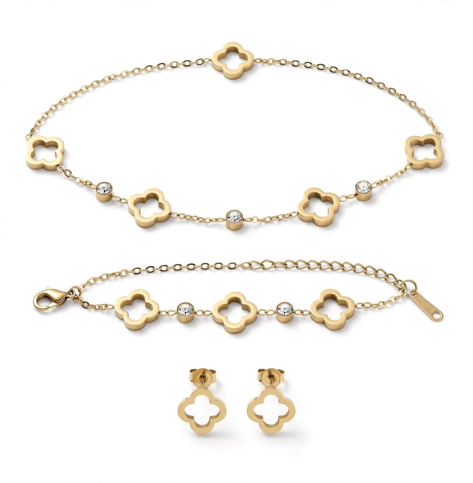 LUCKY CLOVER - 3-teiliges Schmuckset in Gold & Silber, das Glücksbringerkleeblatt