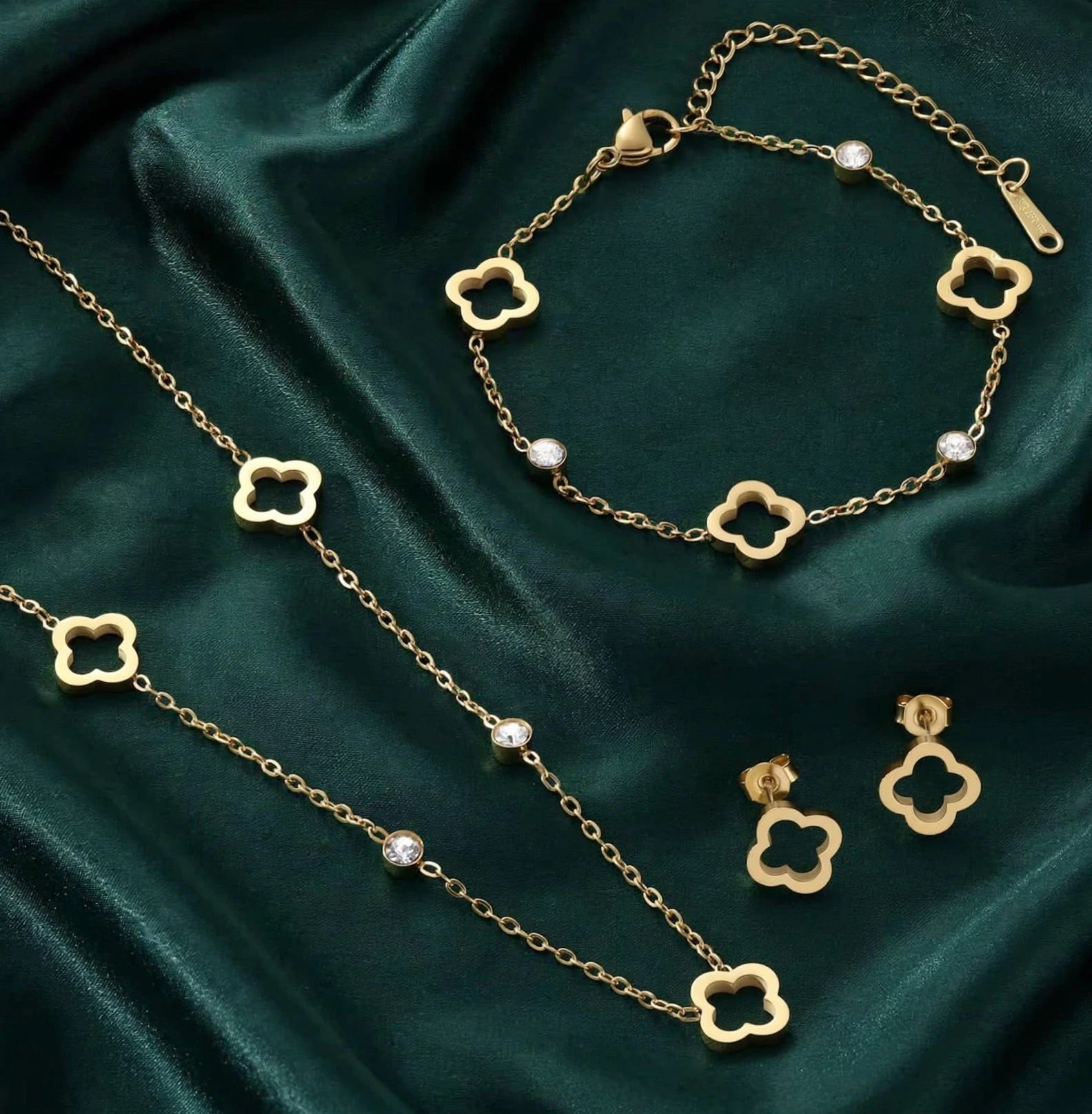 LUCKY CLOVER - 3-teiliges Schmuckset in Gold & Silber, das Glücksbringerkleeblatt