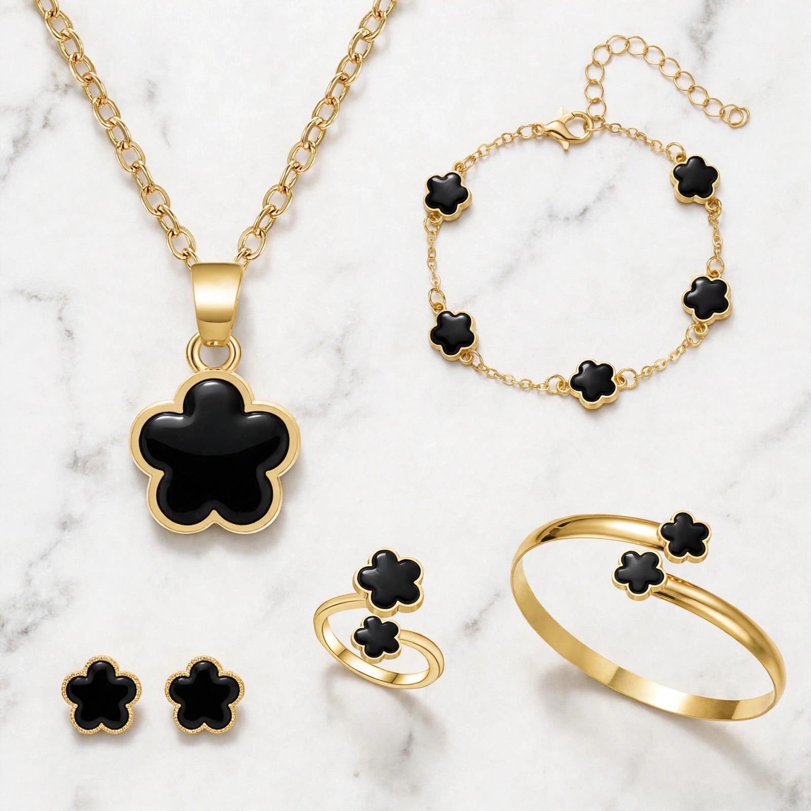 Flower Power - 5-teiliges Schmuckset in verschiedenen Farben