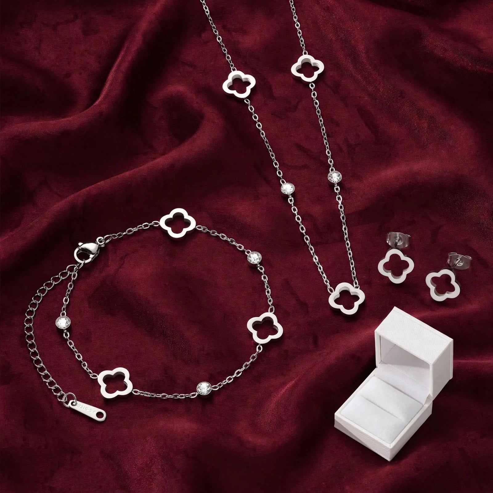 LUCKY CLOVER - 3-teiliges Schmuckset in Gold & Silber, das Glücksbringerkleeblatt
