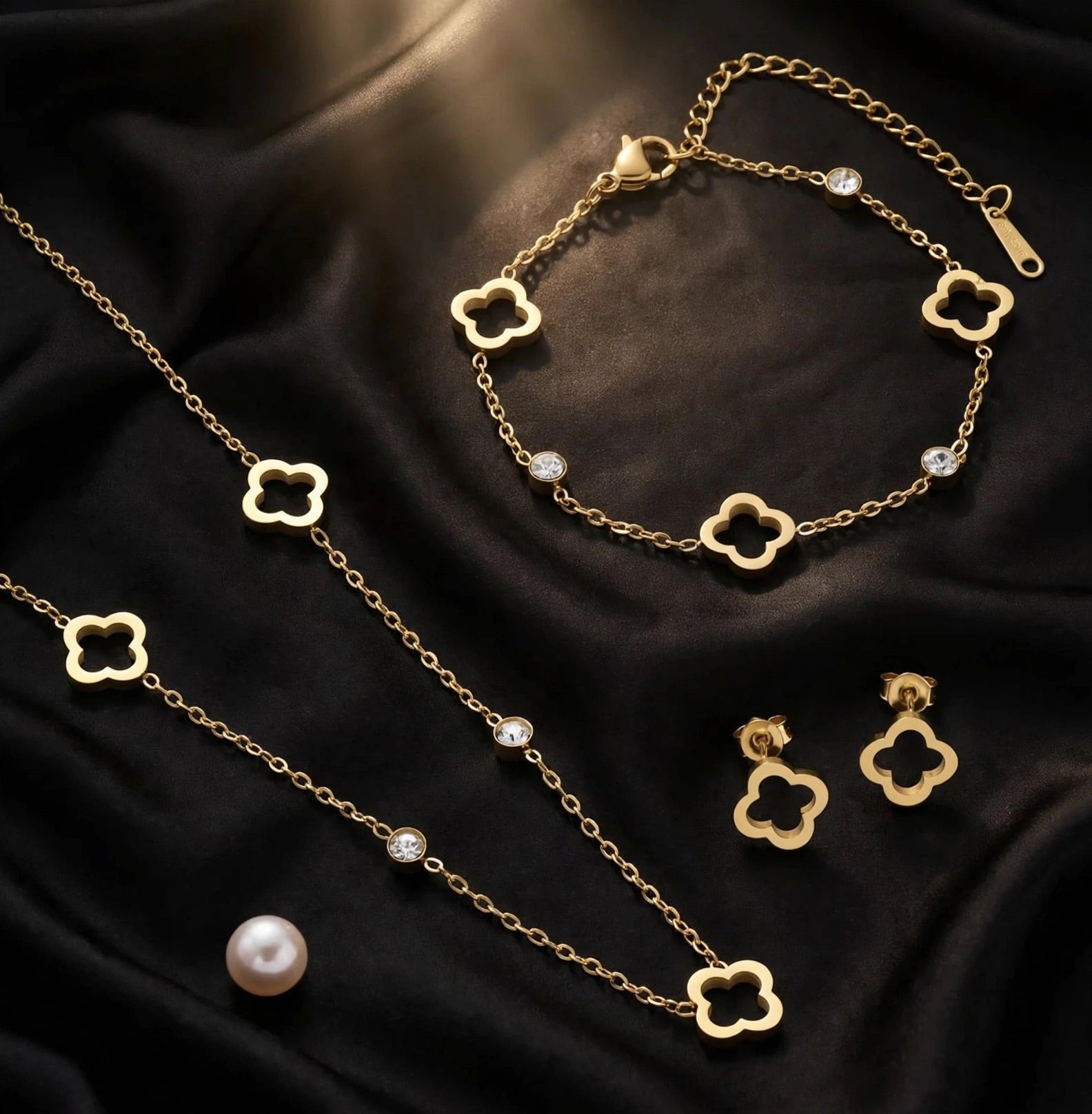 LUCKY CLOVER - 3-teiliges Schmuckset in Gold & Silber, das Glücksbringerkleeblatt