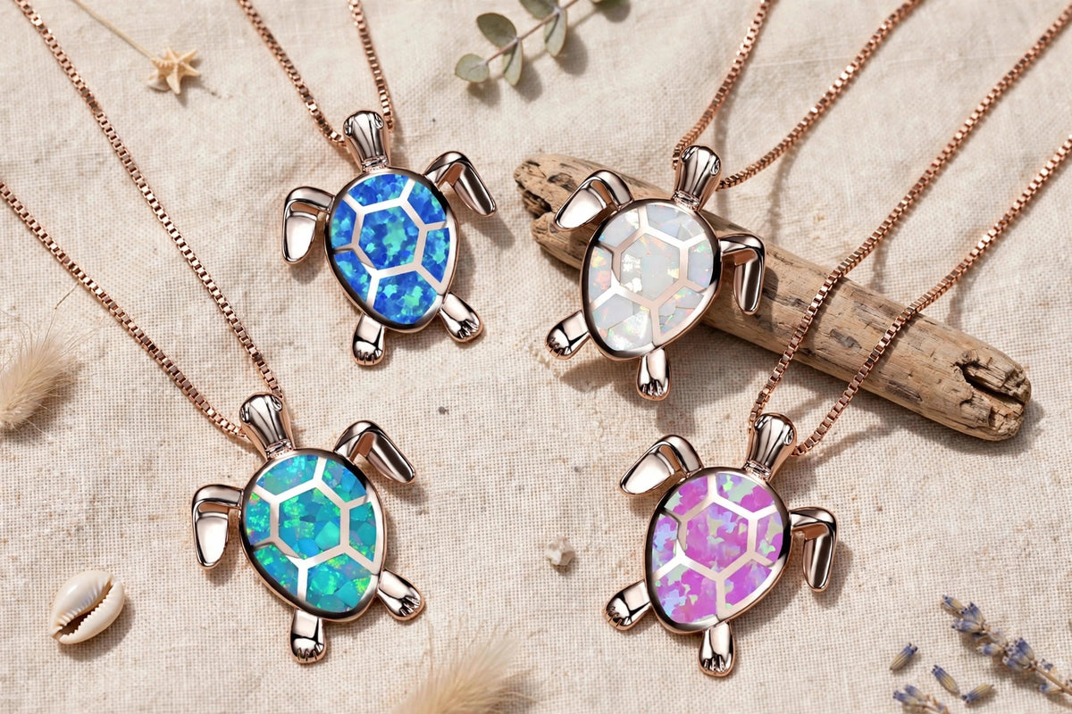 Elli - Niedliche Kleine Schildkröte Kette mit Anhänger   - Halskette,  Kette Lilli-G, rosefarbene Kette