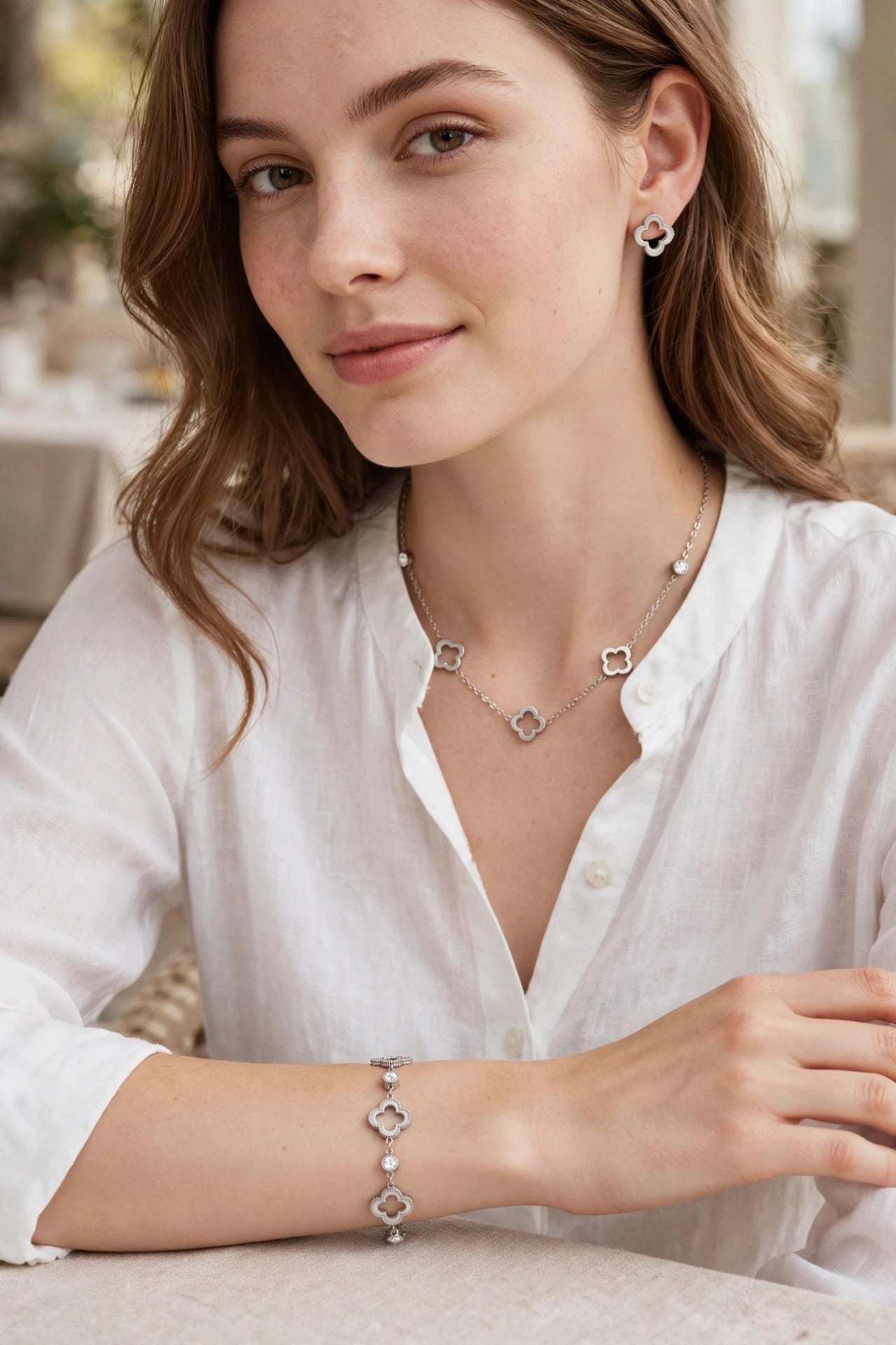 LUCKY CLOVER - 3-teiliges Schmuckset in Gold & Silber, das Glücksbringerkleeblatt