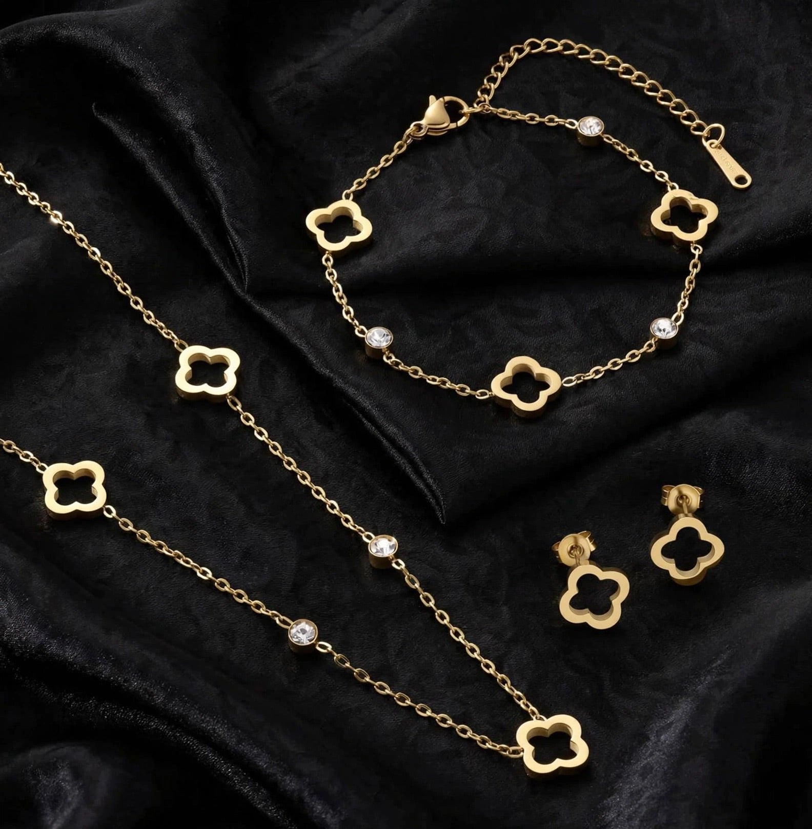 LUCKY CLOVER - 3-teiliges Schmuckset in Gold & Silber, das Glücksbringerkleeblatt