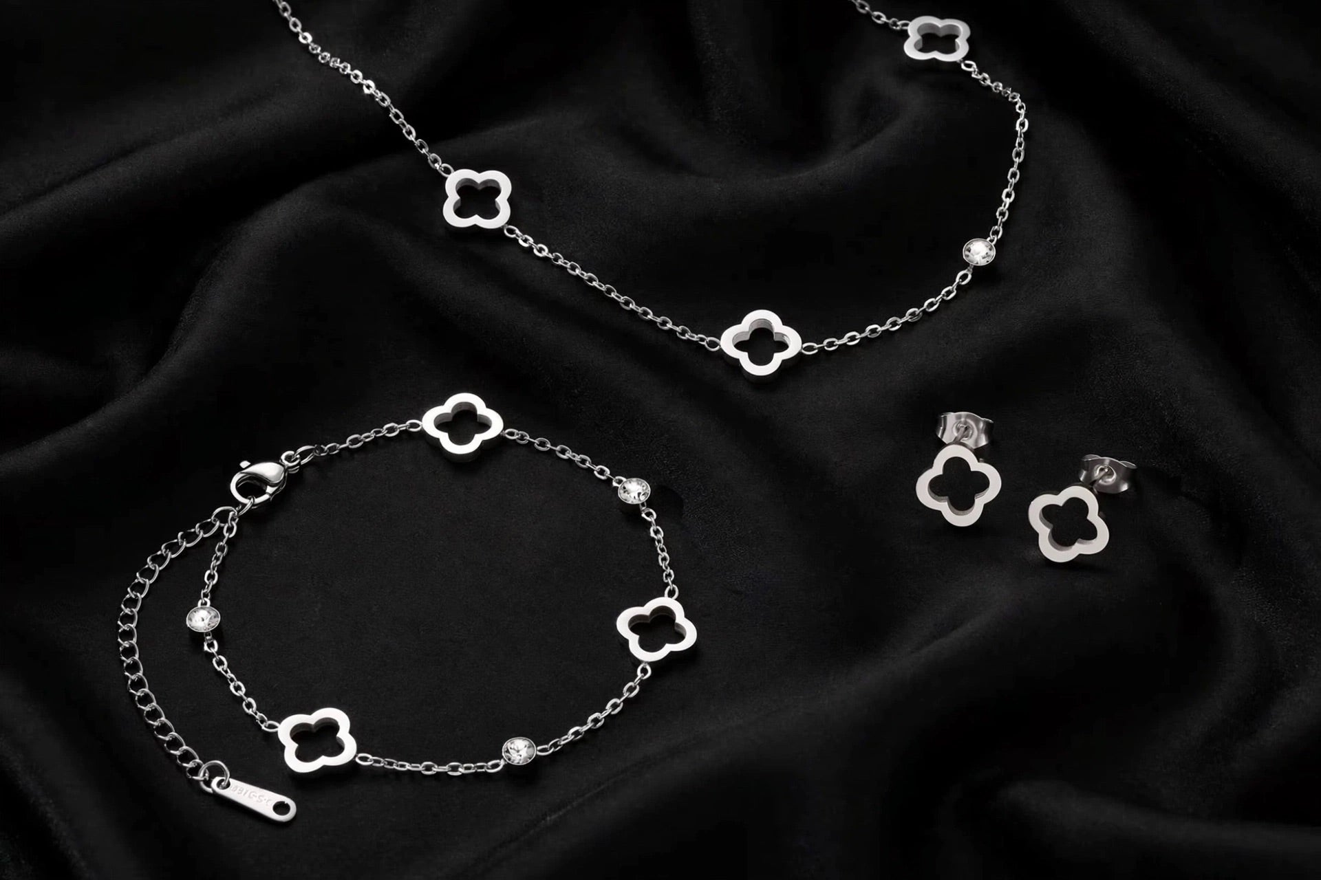 LUCKY CLOVER - 3-teiliges Schmuckset in Gold & Silber, das Glücksbringerkleeblatt