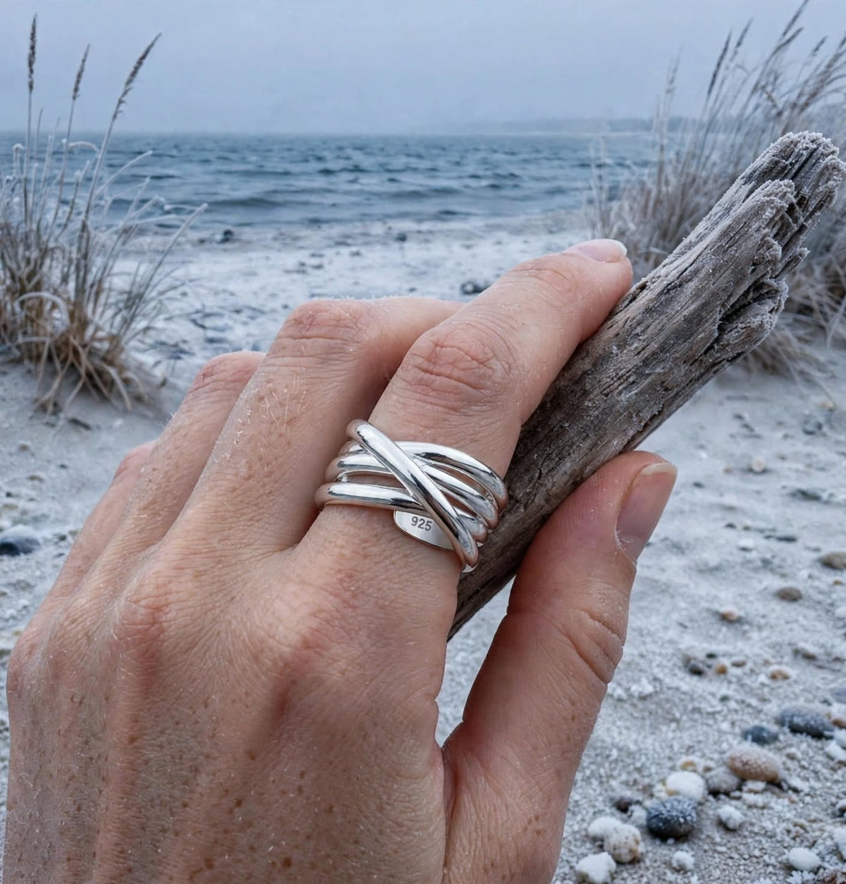 Wirefire - Breiter Flecht-Ring , 925 Silber, in Silber und Goldlook, Größenvariabel