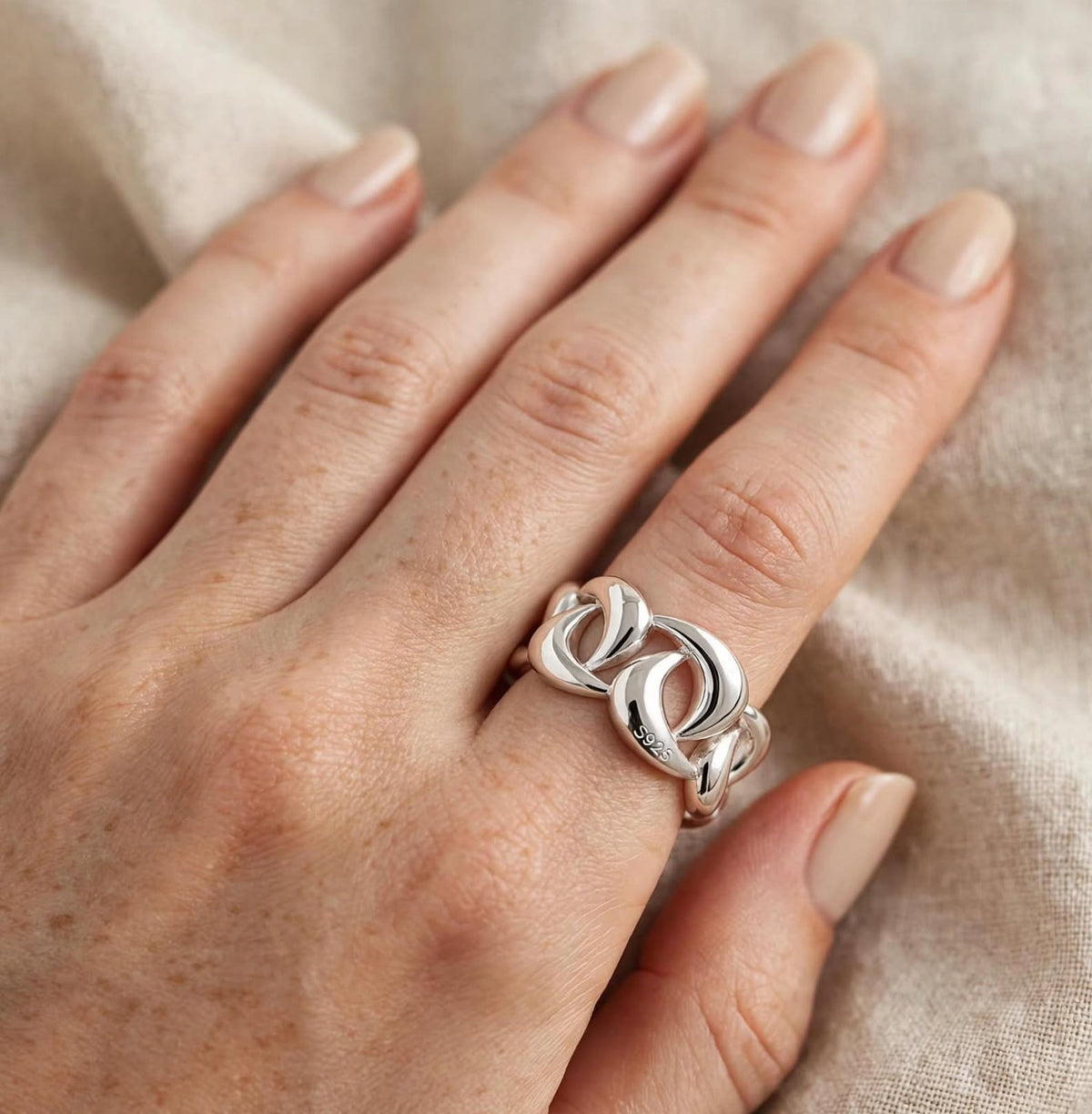 Liquid Lava Ring- Breiter Wellen-Ring , 925 Silber, Silberring verstellbar | größenverstellbarer Damenring