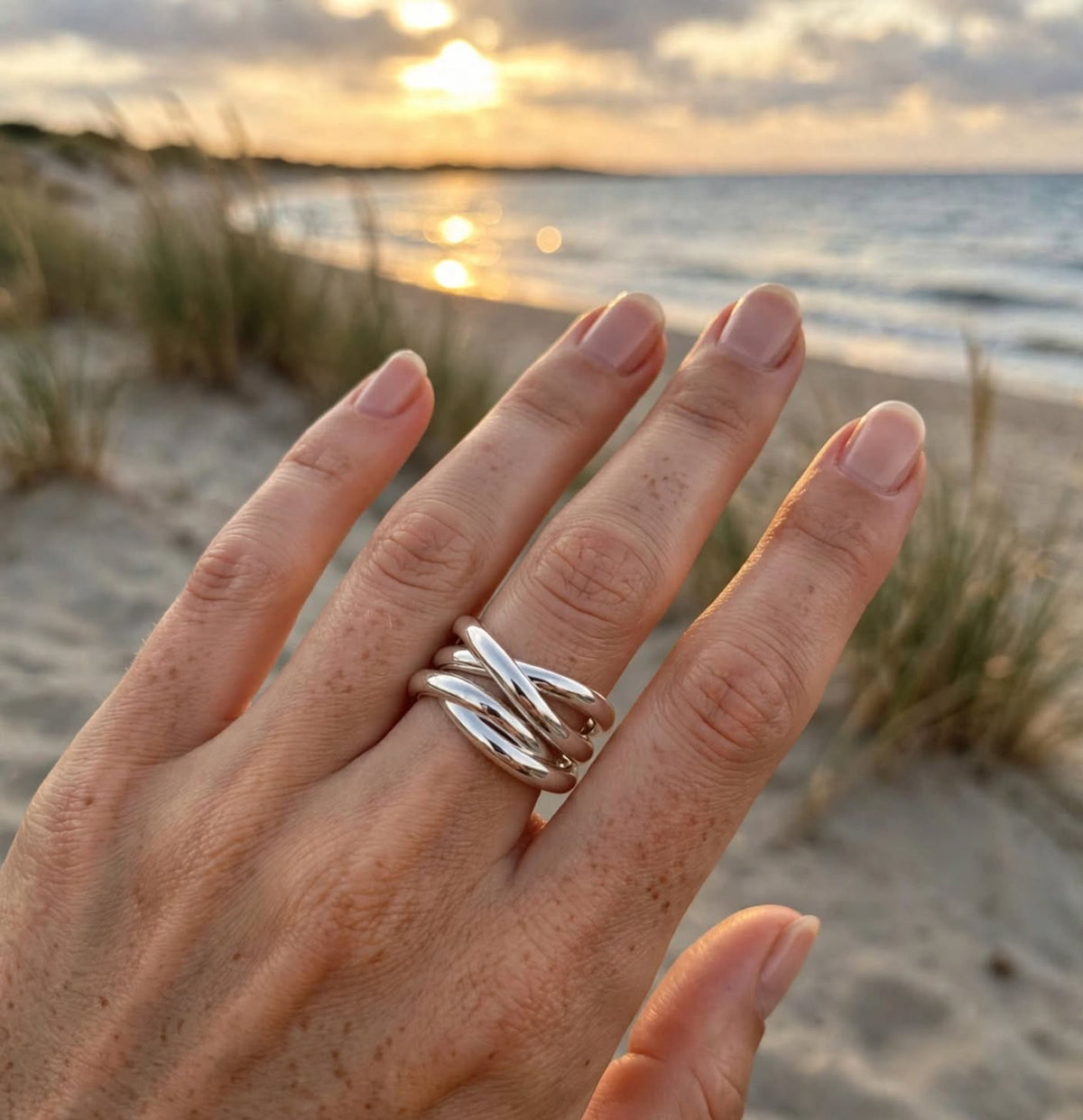Wirefire - Breiter Flecht-Ring , 925 Silber, in Silber und Goldlook, Größenvariabel