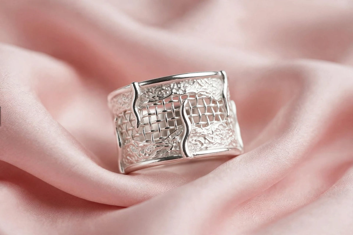 Zeldaea - Breiter Flecht-Ring , 925 Silbe, Silberring verstellbar | größenverstellbarer Damenring