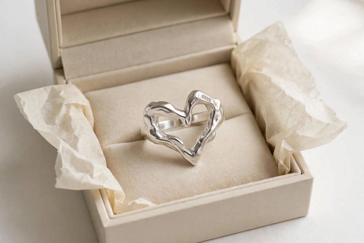 Liquid Heart Ring- Herz Wellen-Ring , 925 Silber, Silberring verstellbar | größenverstellbarer Damenring