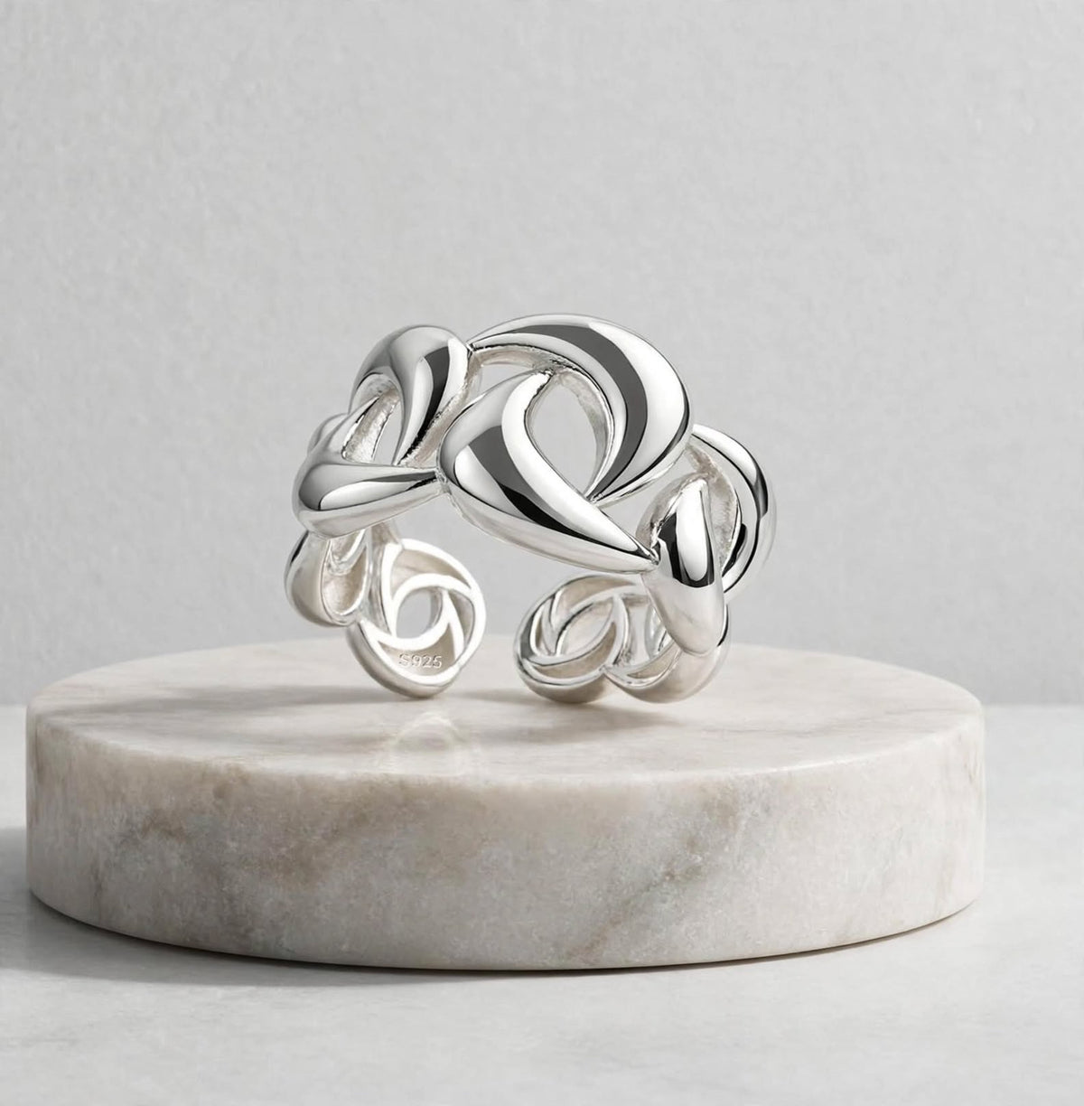 Liquid Lava Ring- Breiter Wellen-Ring , 925 Silber, Silberring verstellbar | größenverstellbarer Damenring