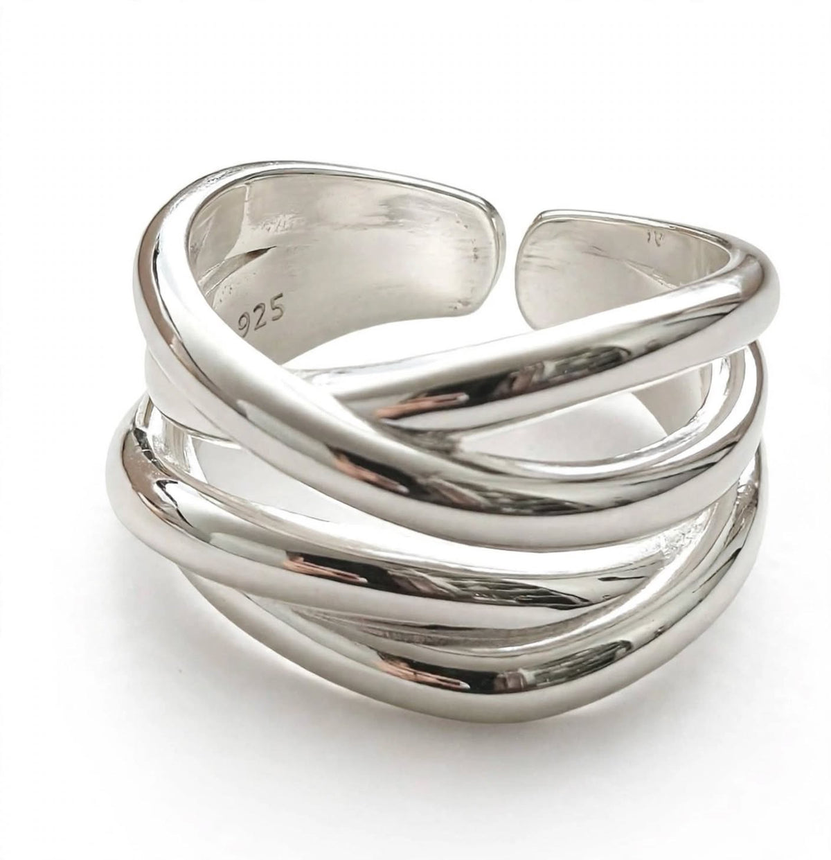 Wirefire - Breiter Flecht-Ring , 925 Silber, in Silber und Goldlook, Größenvariabel