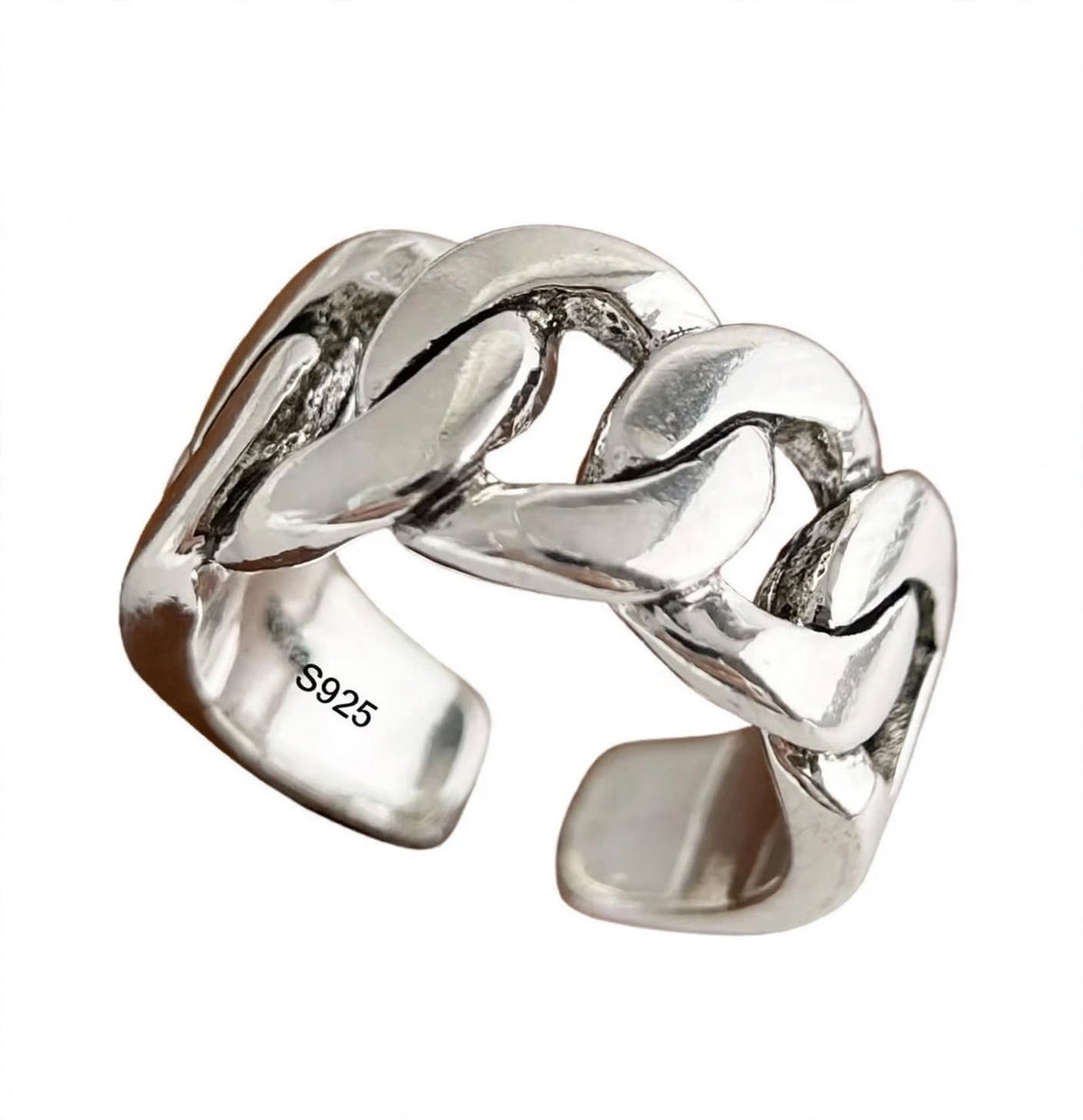 Cuban Link Ring- Breiter Wellen-Ring , 925 Silber, Silberring verstellbar | größenverstellbarer Damenring
