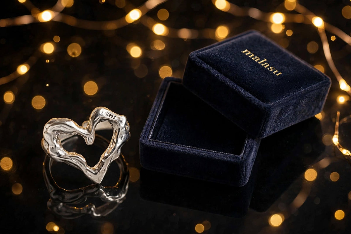 Liquid Heart Ring- Herz Wellen-Ring , 925 Silber, Silberring verstellbar | größenverstellbarer Damenring