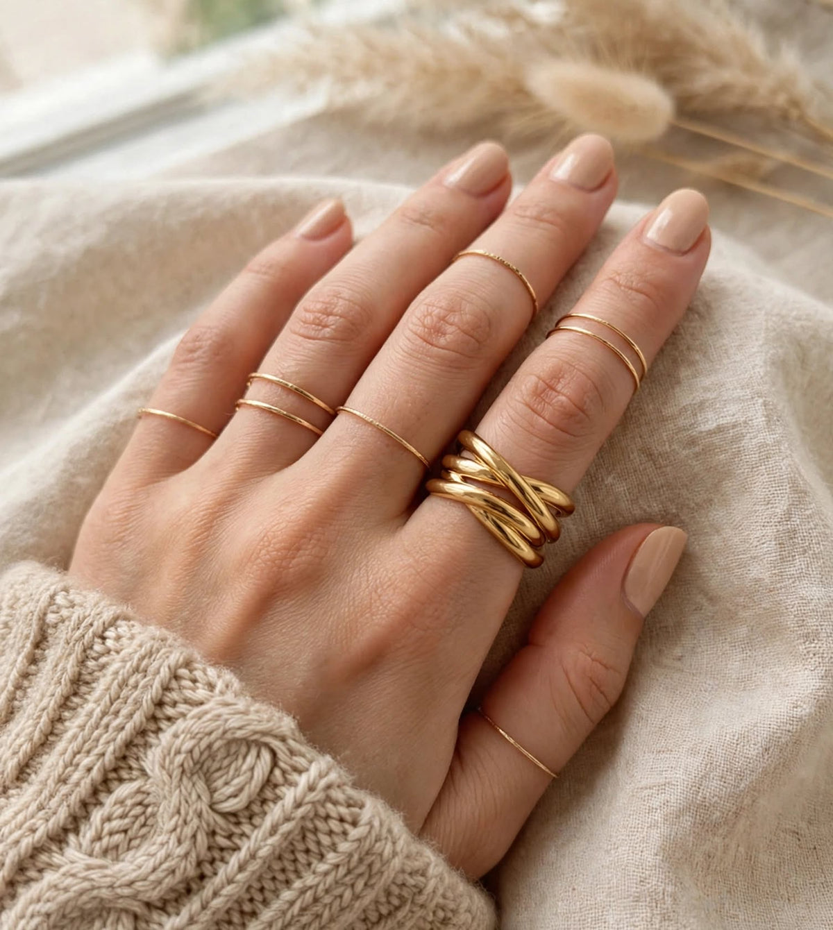 Wirefire - Breiter Flecht-Ring , 925 Silber, in Silber und Goldlook, Größenvariabel