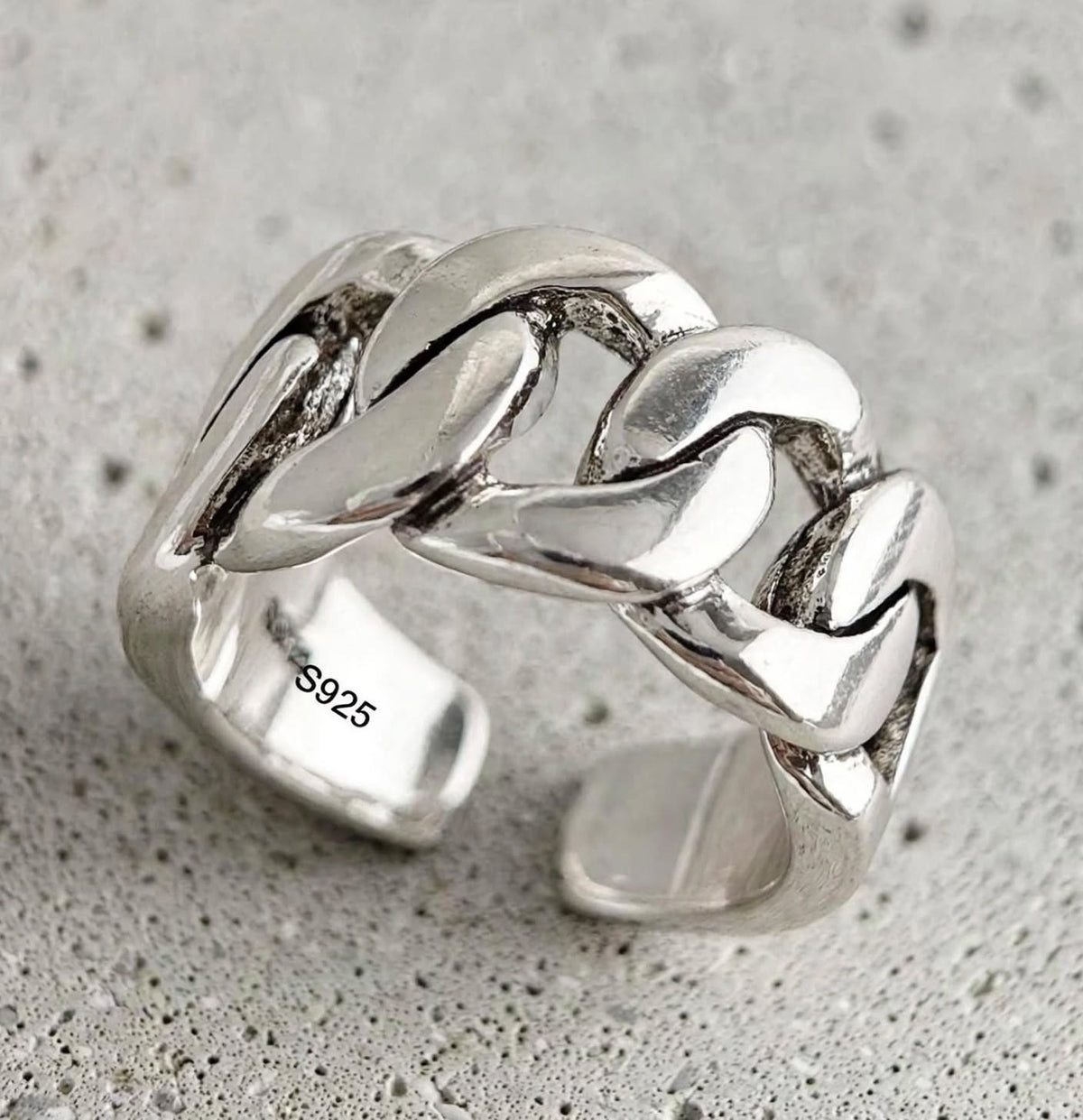 Cuban Link Ring- Breiter Wellen-Ring , 925 Silber, Silberring verstellbar | größenverstellbarer Damenring