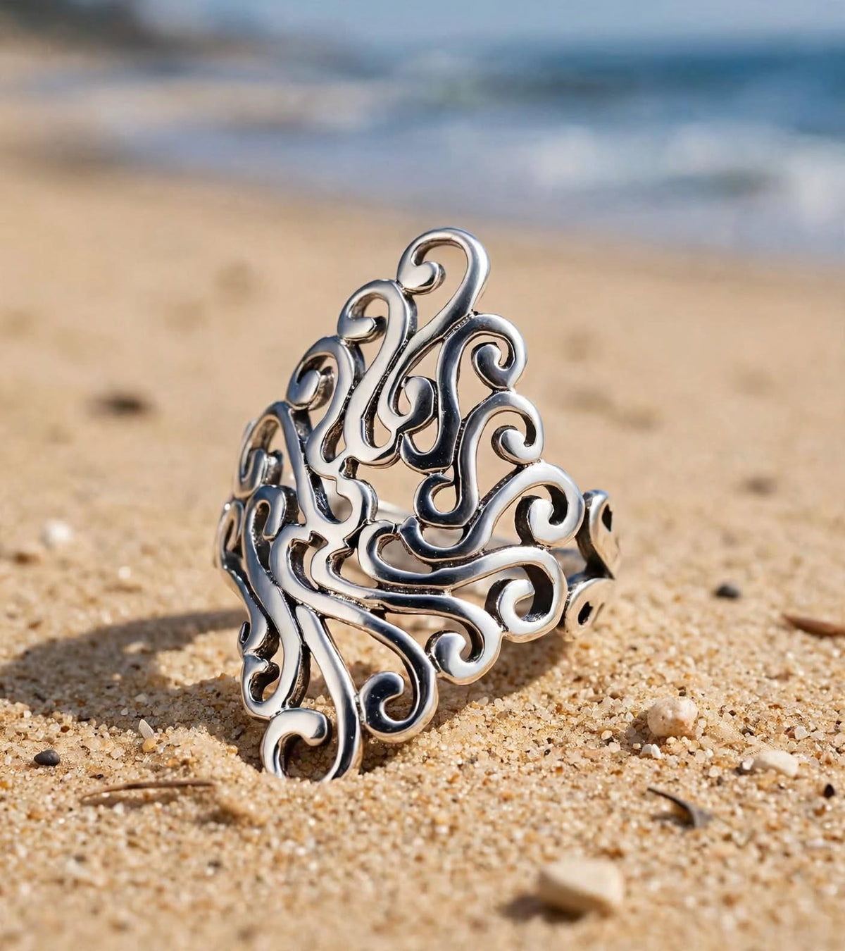 Baadal - Silber  Ring , 925 Silber, Silberring  | größenverstellbarer Damenring