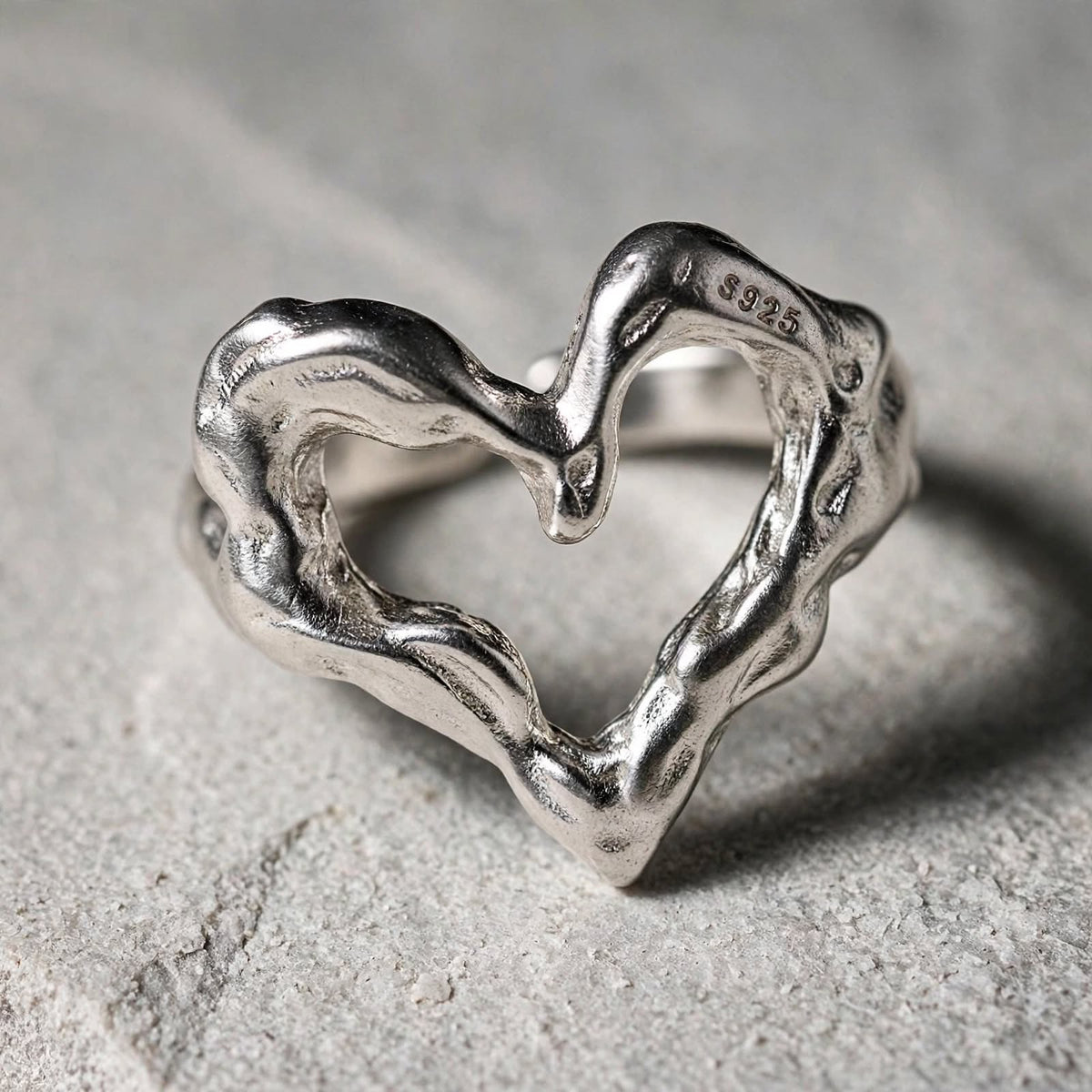 Liquid Heart Ring- Herz Wellen-Ring , 925 Silber, Silberring verstellbar | größenverstellbarer Damenring