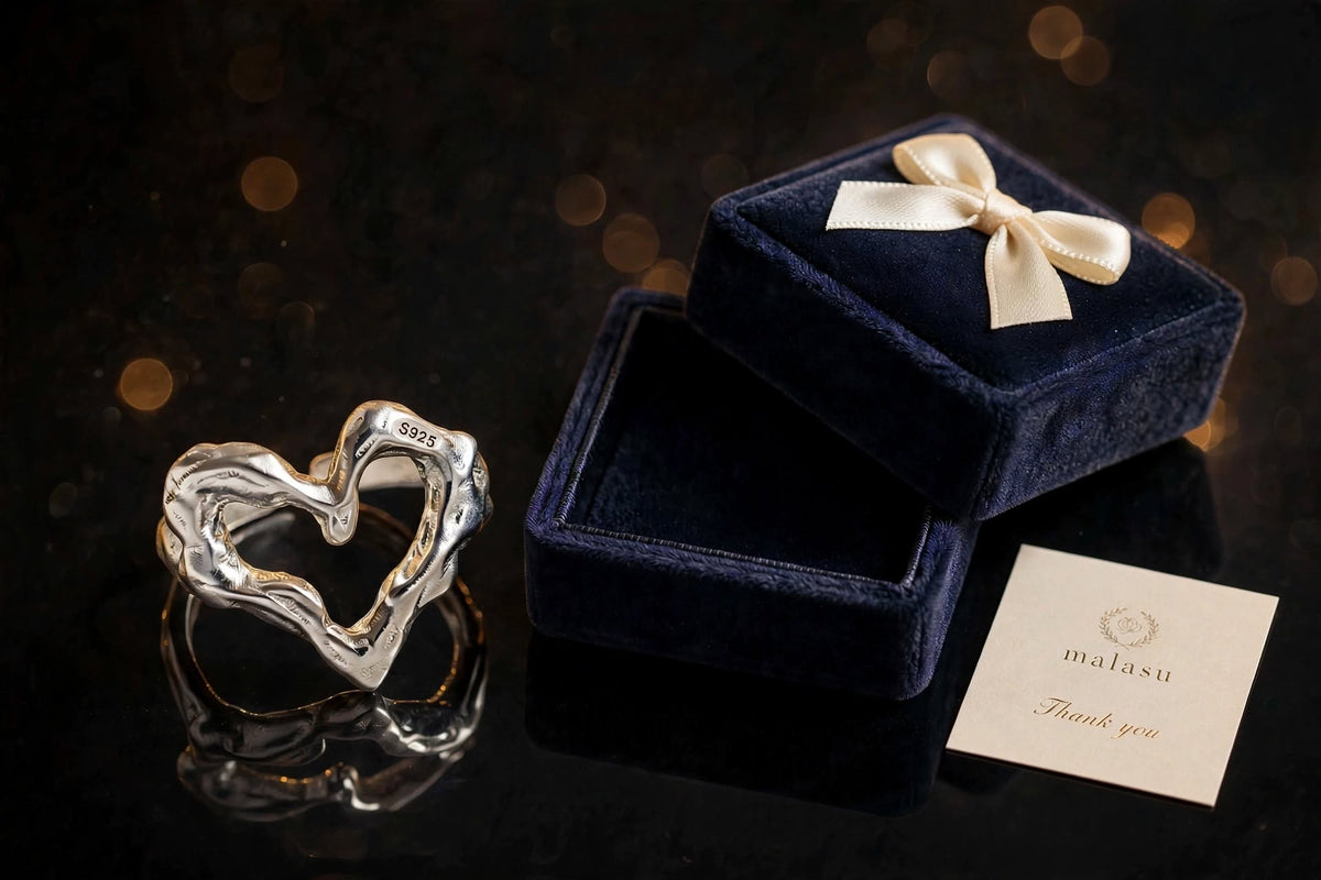 Liquid Heart Ring- Herz Wellen-Ring , 925 Silber, Silberring verstellbar | größenverstellbarer Damenring
