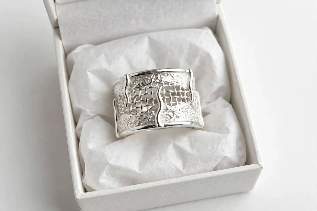 Zeldaea - Breiter Flecht-Ring , 925 Silbe, Silberring verstellbar | größenverstellbarer Damenring