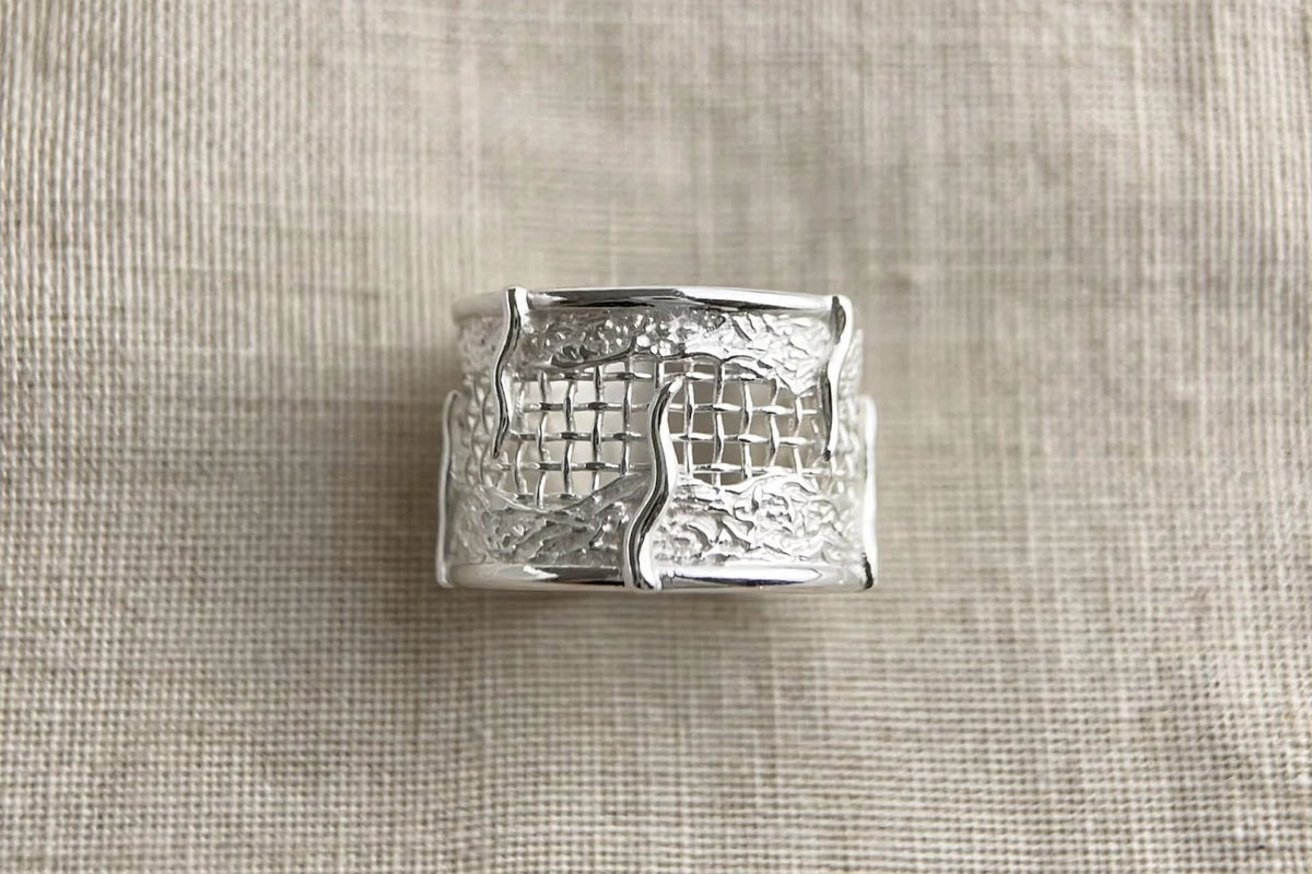 Zeldaea - Breiter Flecht-Ring , 925 Silbe, Silberring verstellbar | größenverstellbarer Damenring