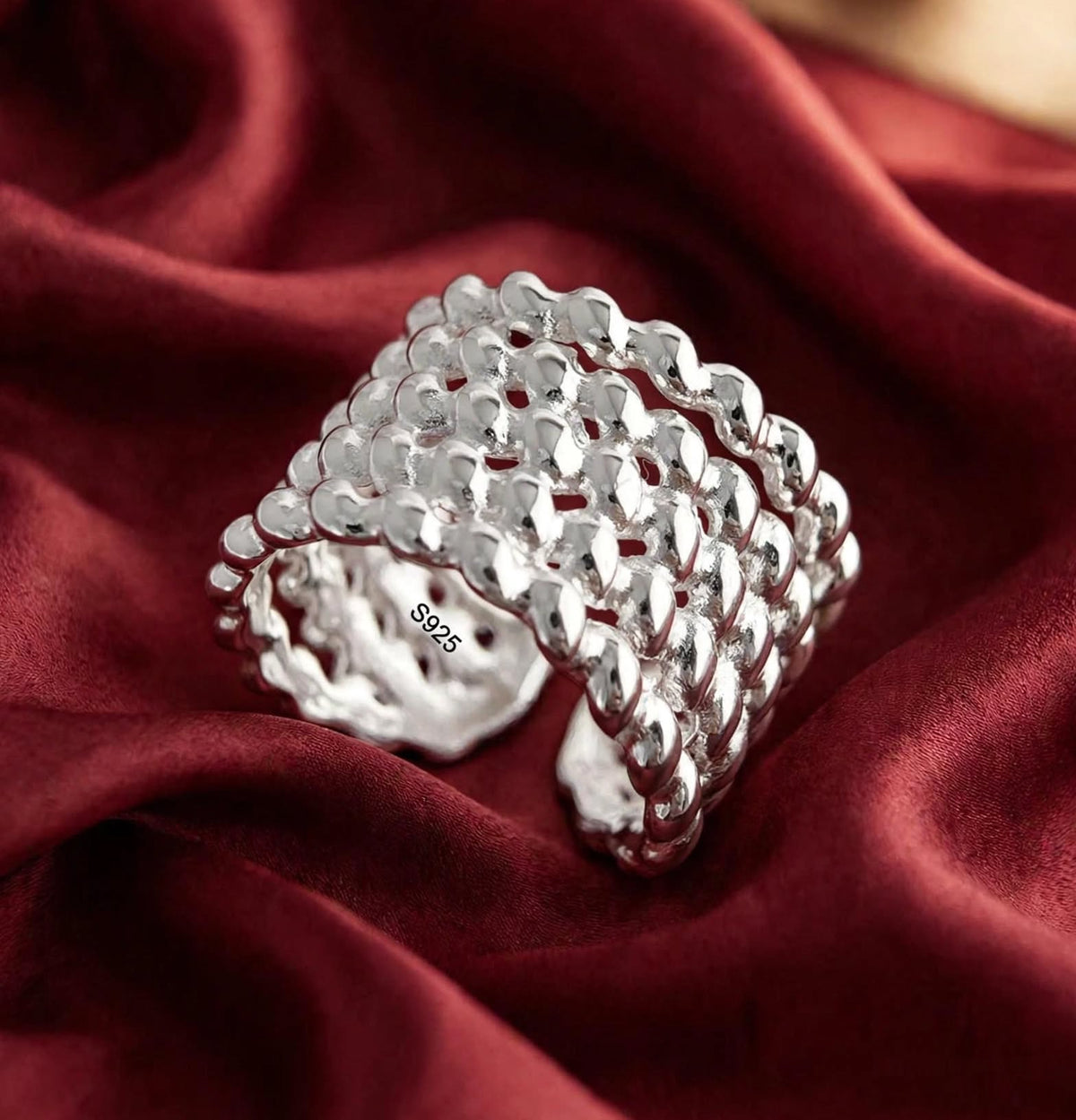 Enyxum - Breiter Wellen-Ring , 925 Silber, Silberring verstellbar | größenverstellbarer Damenring