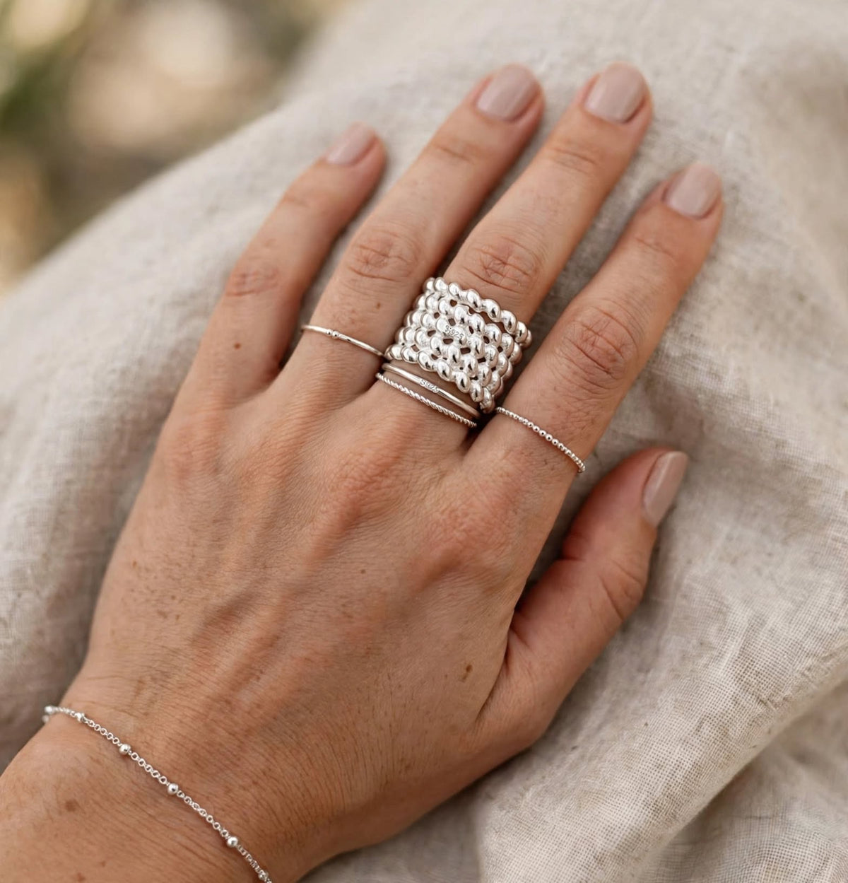 Enyxum - Breiter Wellen-Ring , 925 Silber, Silberring verstellbar | größenverstellbarer Damenring