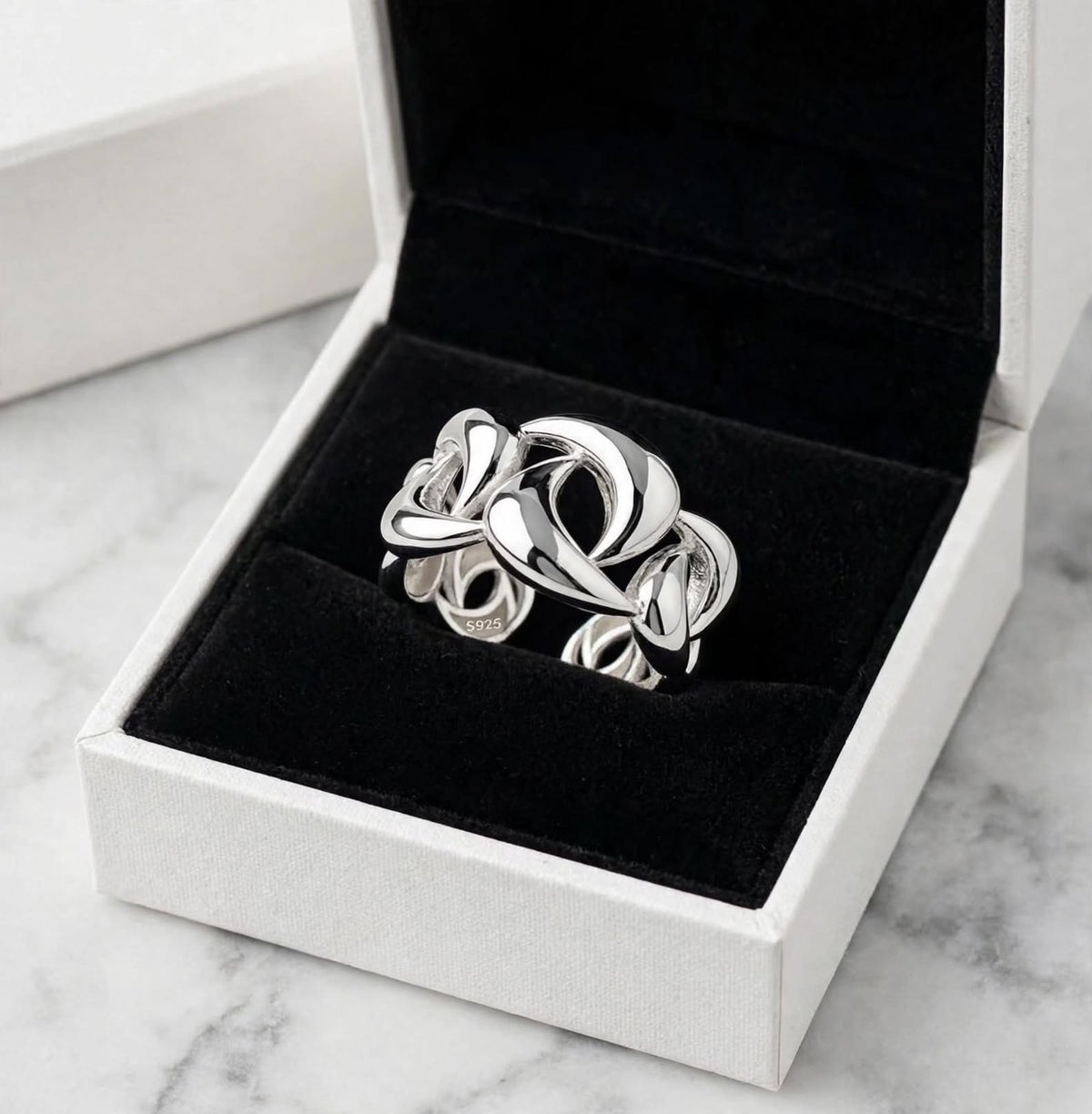 Liquid Lava Ring- Breiter Wellen-Ring , 925 Silber, Silberring verstellbar | größenverstellbarer Damenring