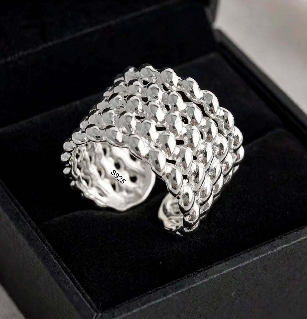 Enyxum - Breiter Wellen-Ring , 925 Silber, Silberring verstellbar | größenverstellbarer Damenring