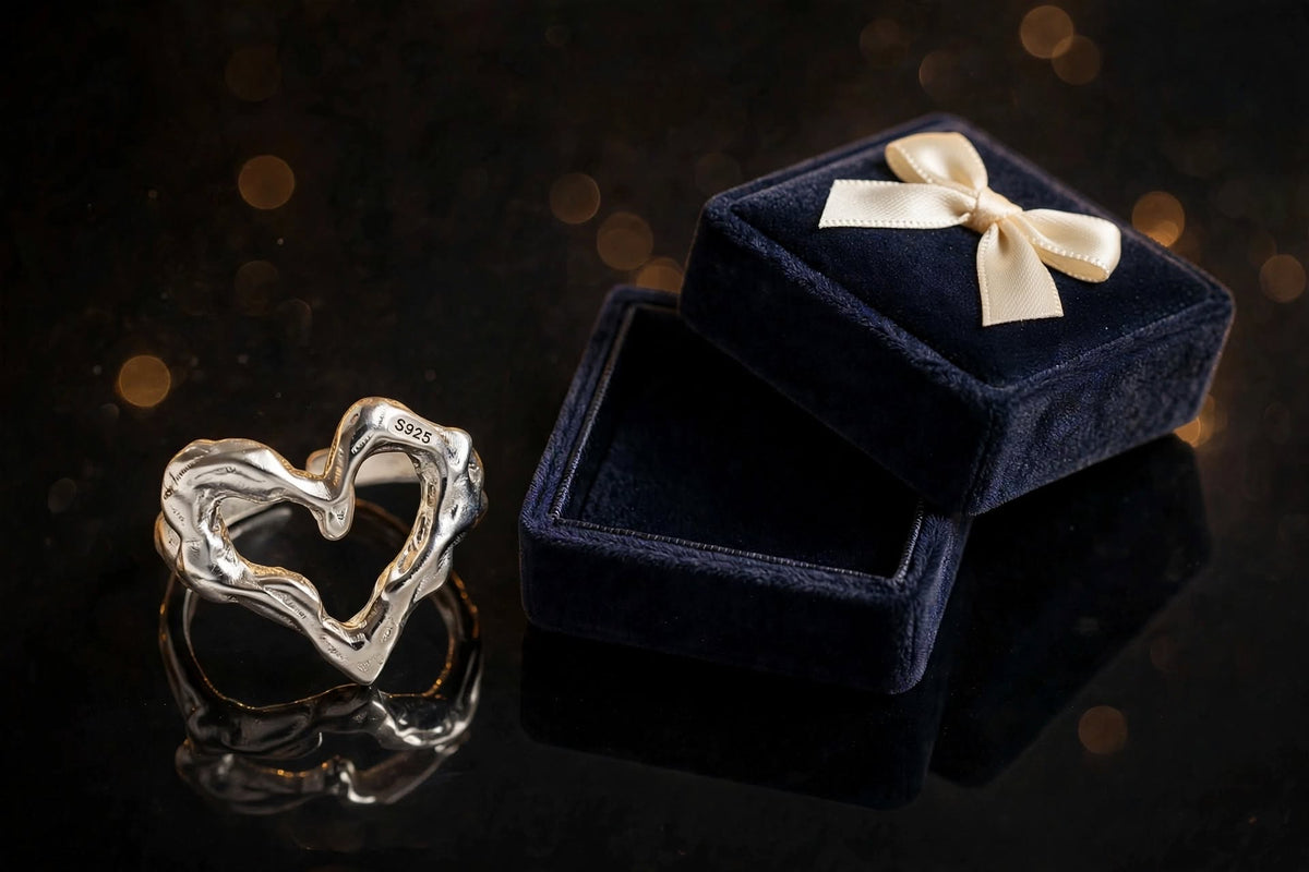 Liquid Heart Ring- Herz Wellen-Ring , 925 Silber, Silberring verstellbar | größenverstellbarer Damenring