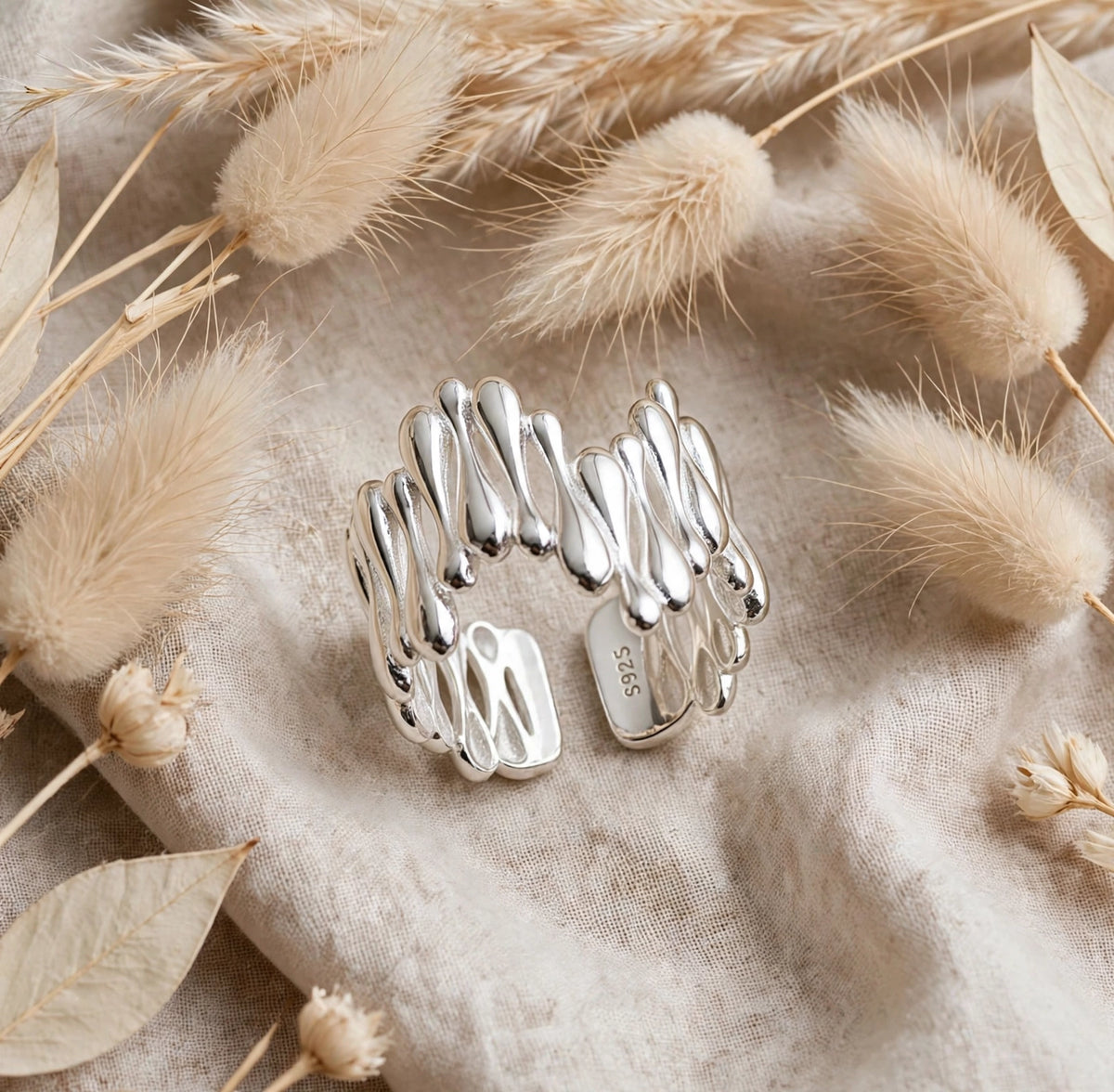 Chunky Avantgarde / Liquid Metal Style Silber  Ring , 925 Silber, Silberring  | größenverstellbarer Damenring