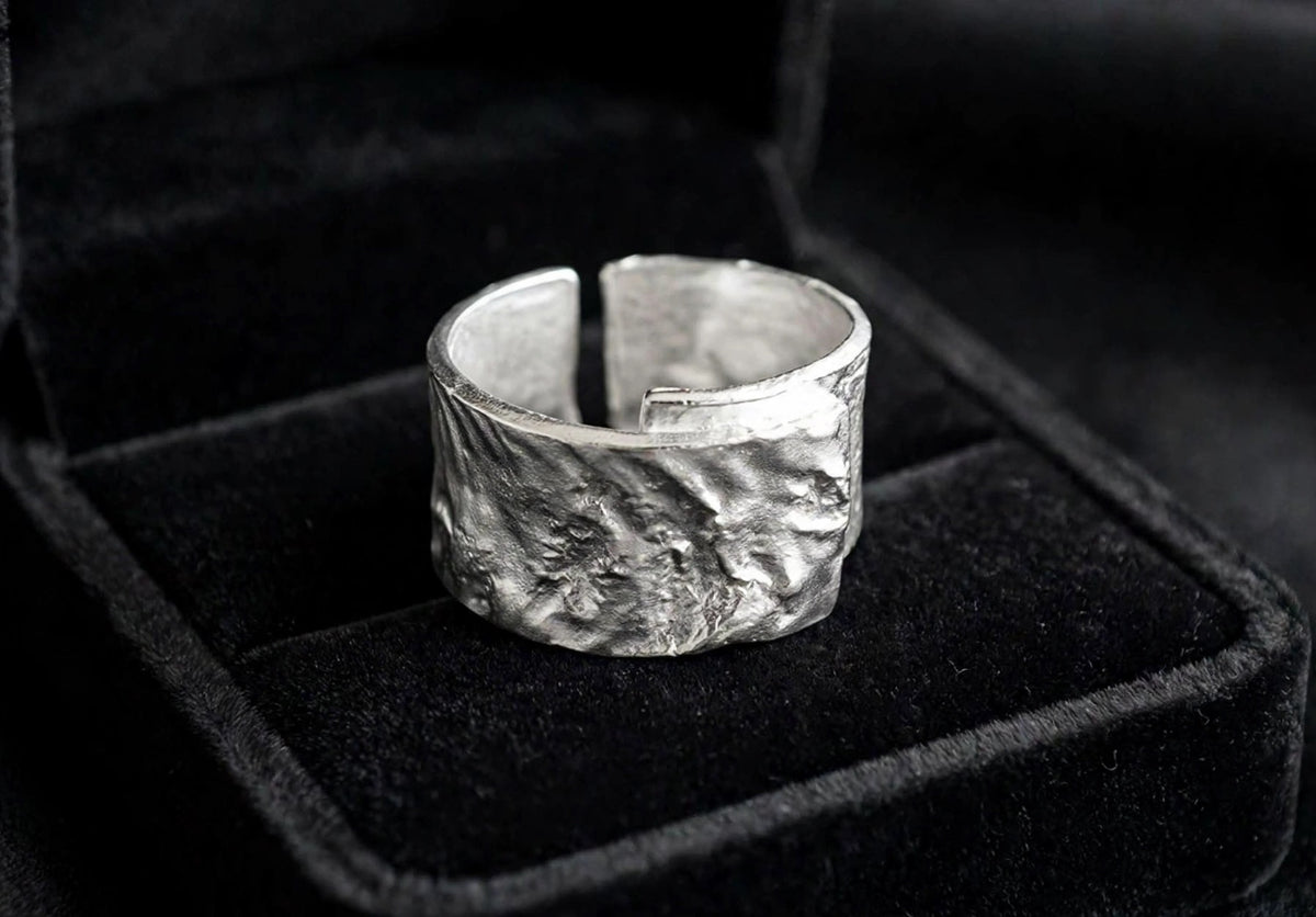 Elodia- Breiter rauer -Ring , 925 Silber, in Silber und Goldlook, Größenvariabel