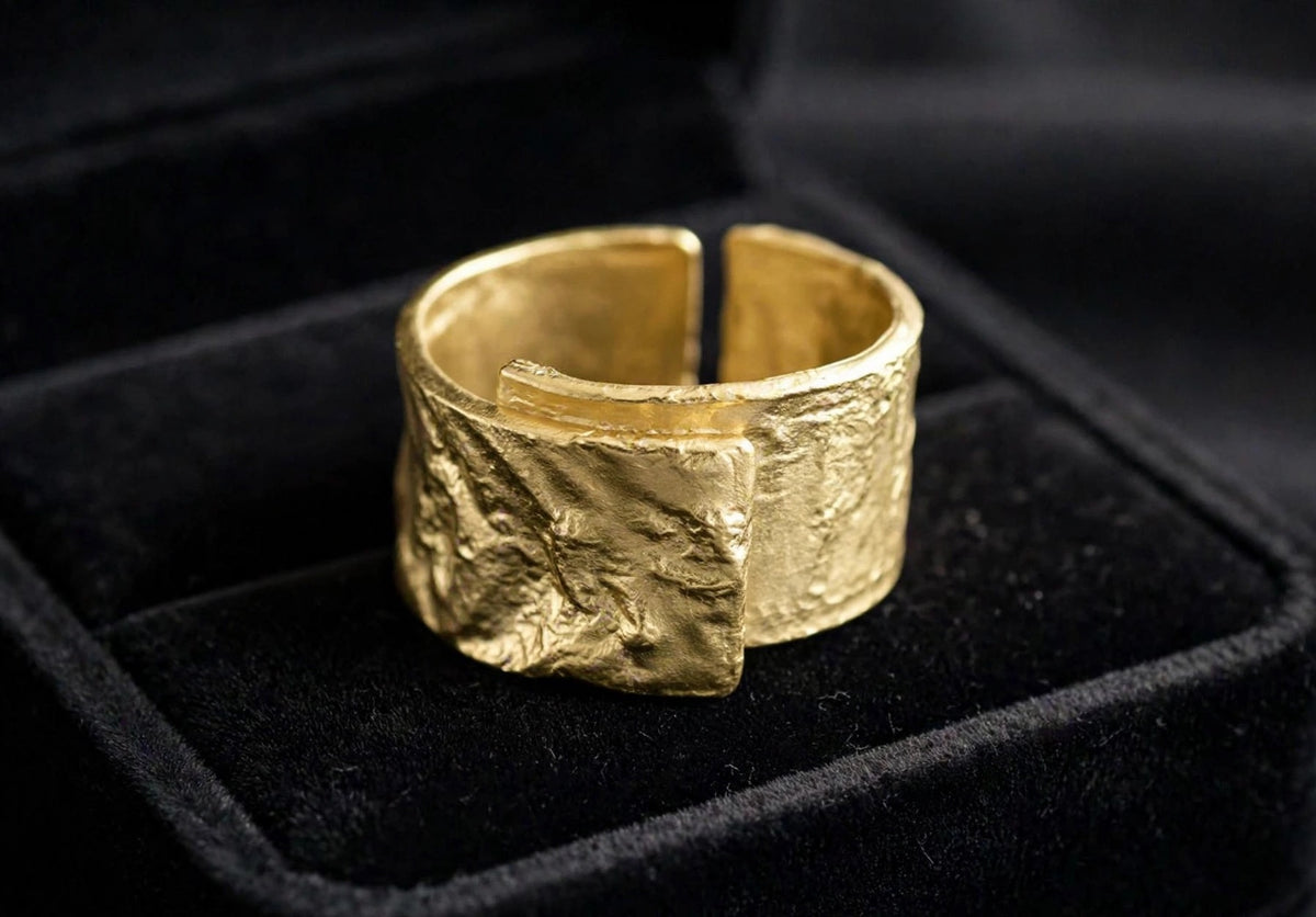 Elodia- Breiter rauer -Ring , 925 Silber, in Silber und Goldlook, Größenvariabel