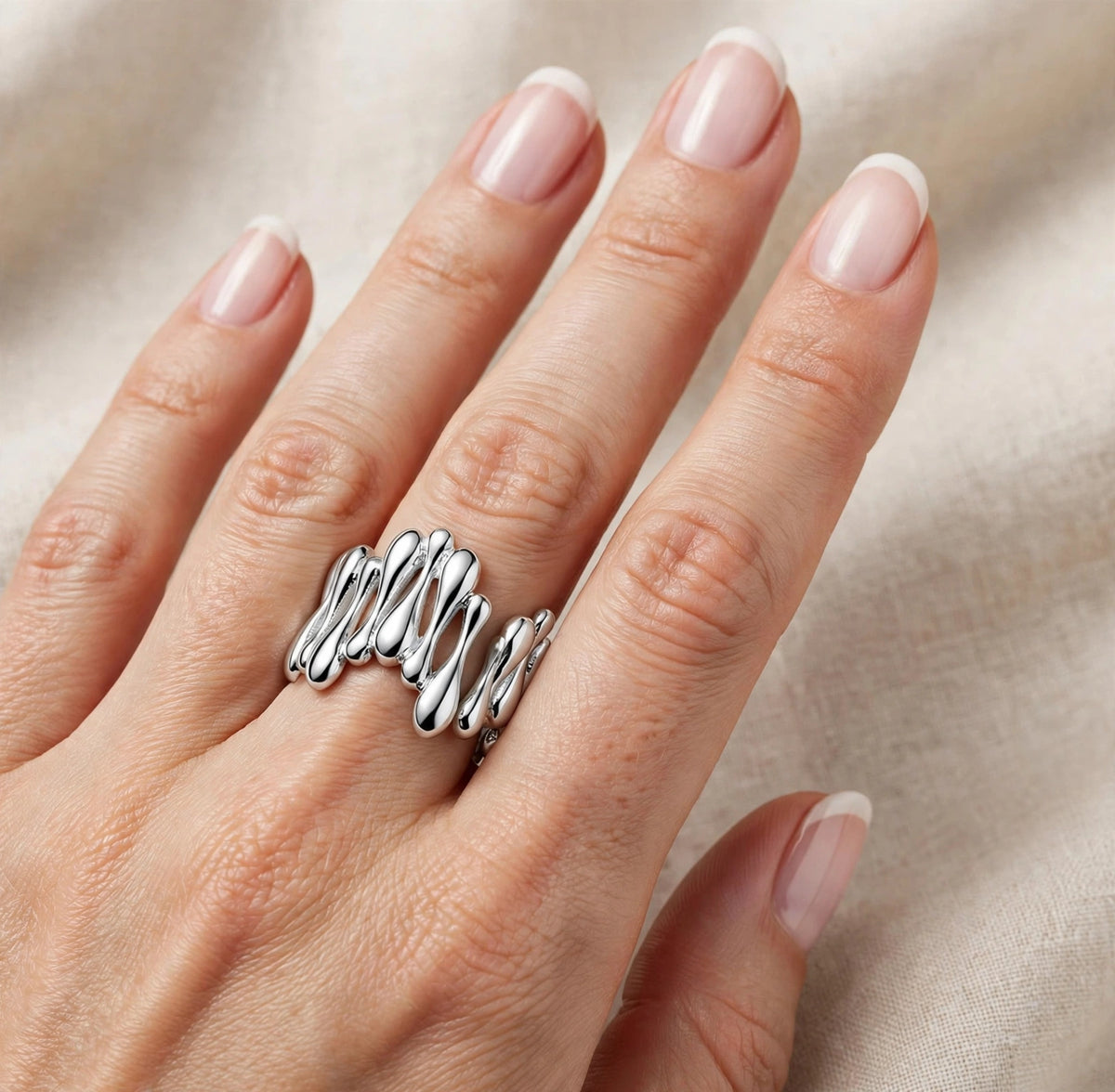 Chunky Avantgarde / Liquid Metal Style Silber  Ring , 925 Silber, Silberring  | größenverstellbarer Damenring