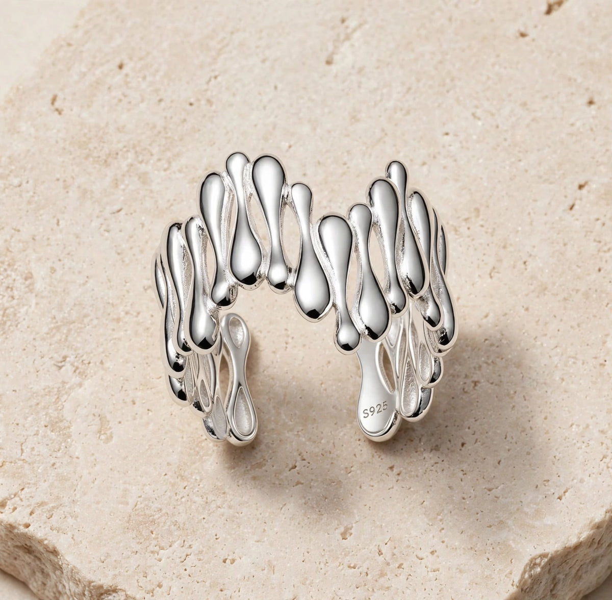 Chunky Avantgarde / Liquid Metal Style Silber  Ring , 925 Silber, Silberring  | größenverstellbarer Damenring
