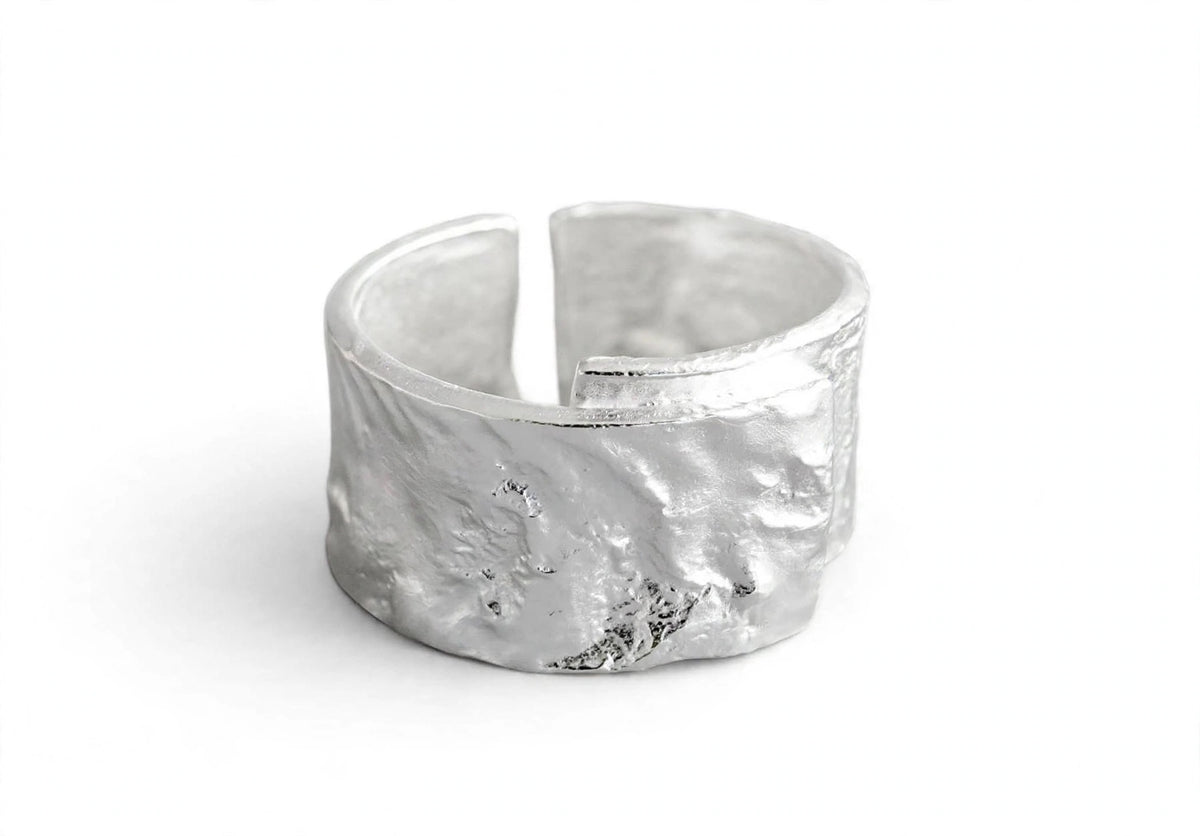 Elodia- Breiter rauer -Ring , 925 Silber, in Silber und Goldlook, Größenvariabel